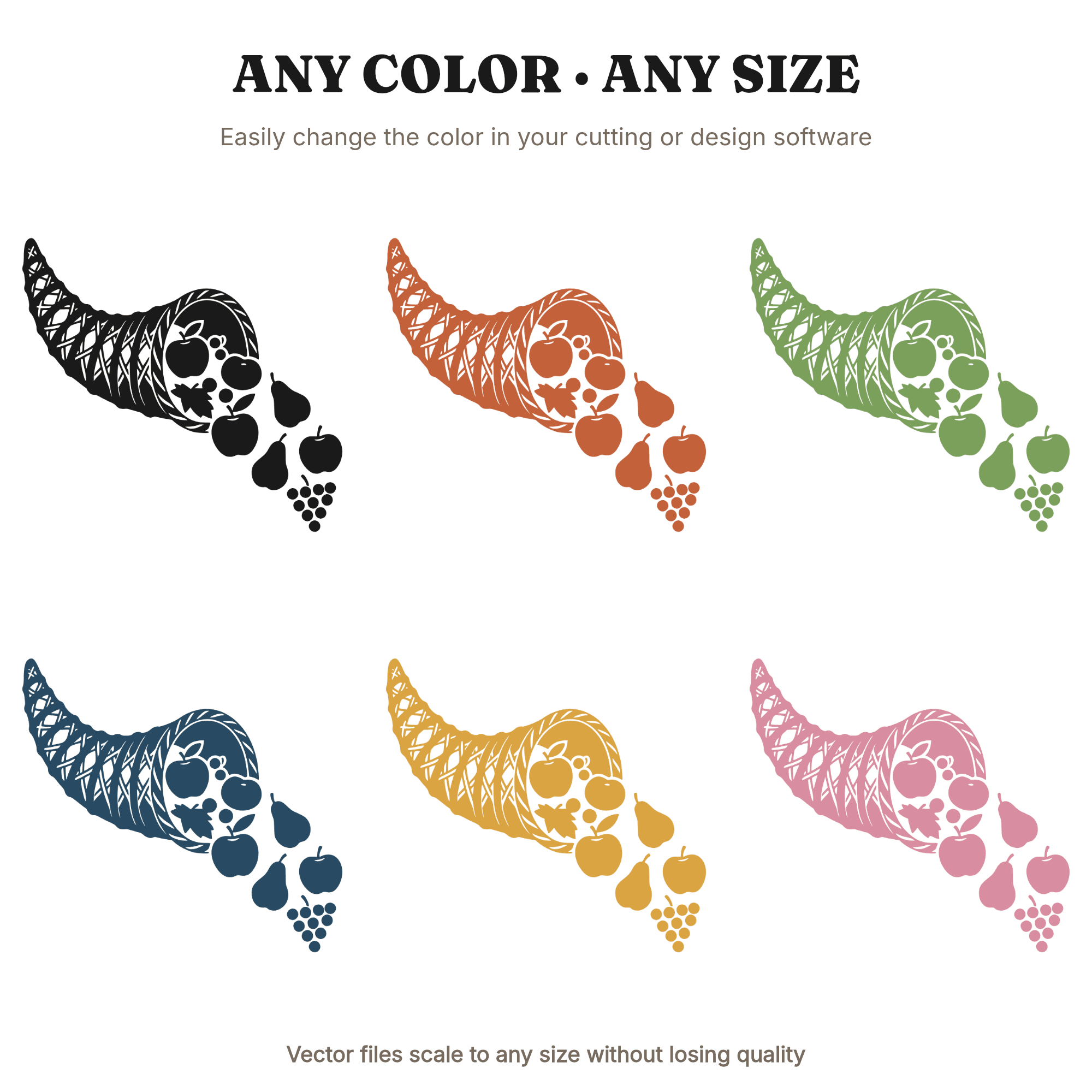 Cornucopia SVG PNG Thanksgiving Harvest Fruit Vintage Botanical Line Art Cut File for Cricut, view 2
