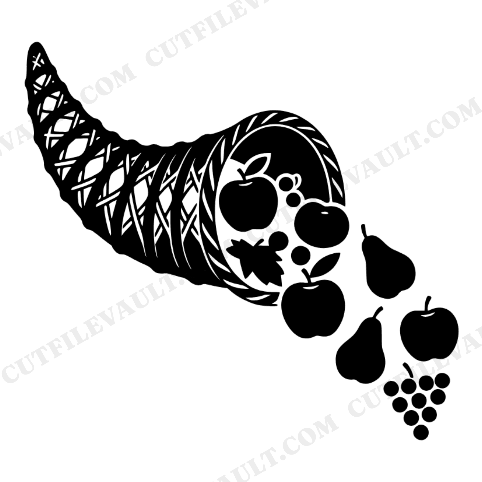 Cornucopia SVG PNG Thanksgiving Harvest Fruit Vintage Botanical Line Art Cut File for Cricut, view 1