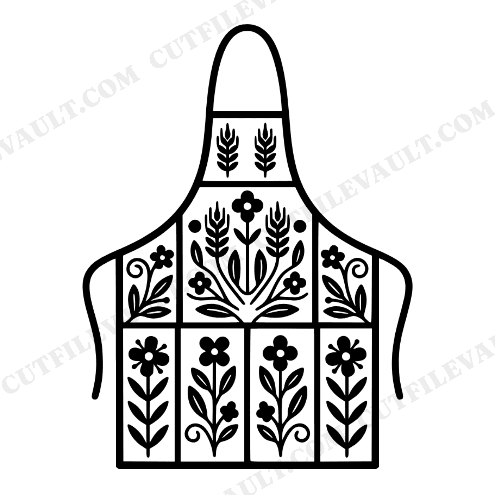 Stained Glass Apron SVG PNG Cottagecore Thanksgiving Hostess Gift Floral Kitchen Cut File, view 1