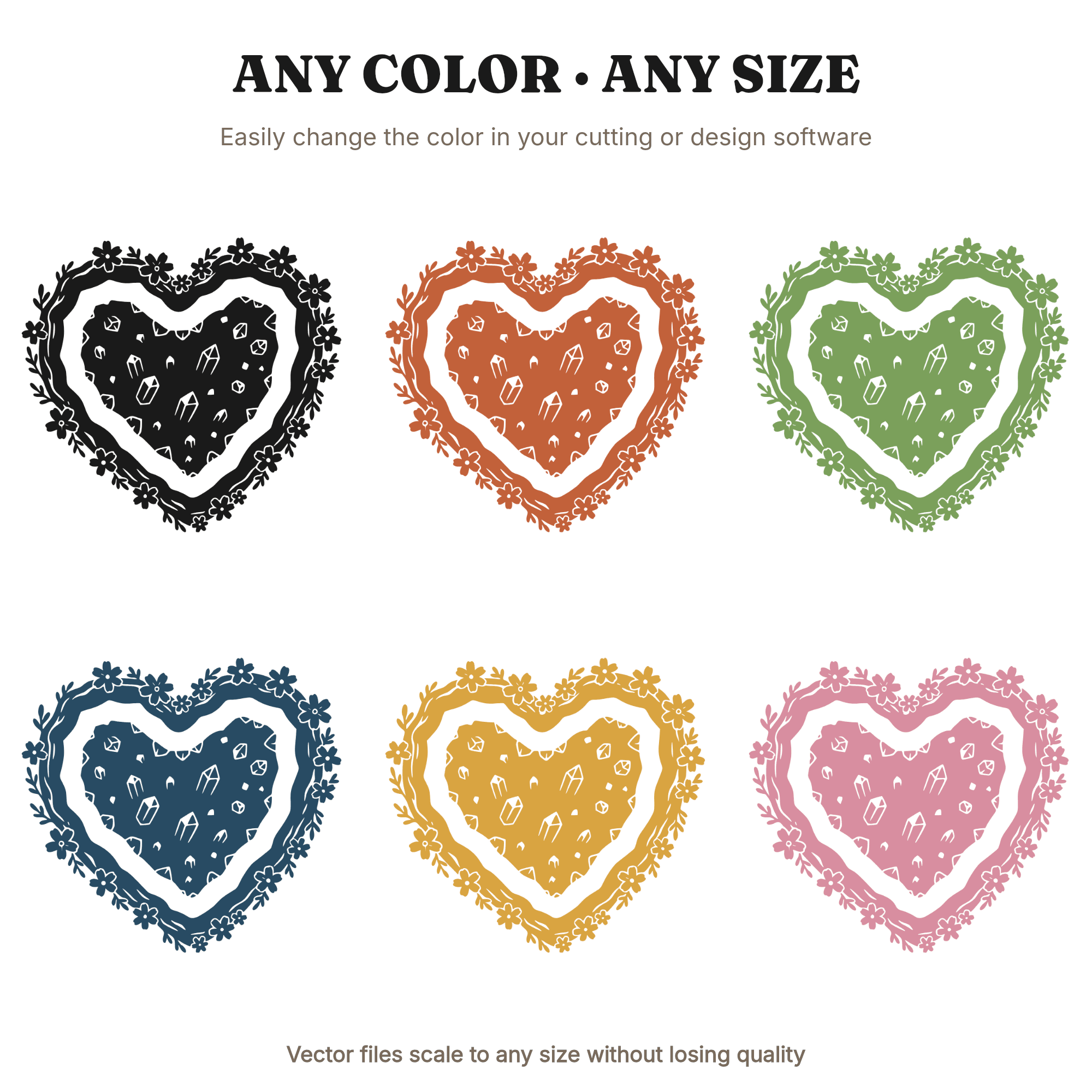 Heart Geode Crystal SVG PNG, Cottagecore Floral Valentine Cut File, Druzy Mineral Design, view 2