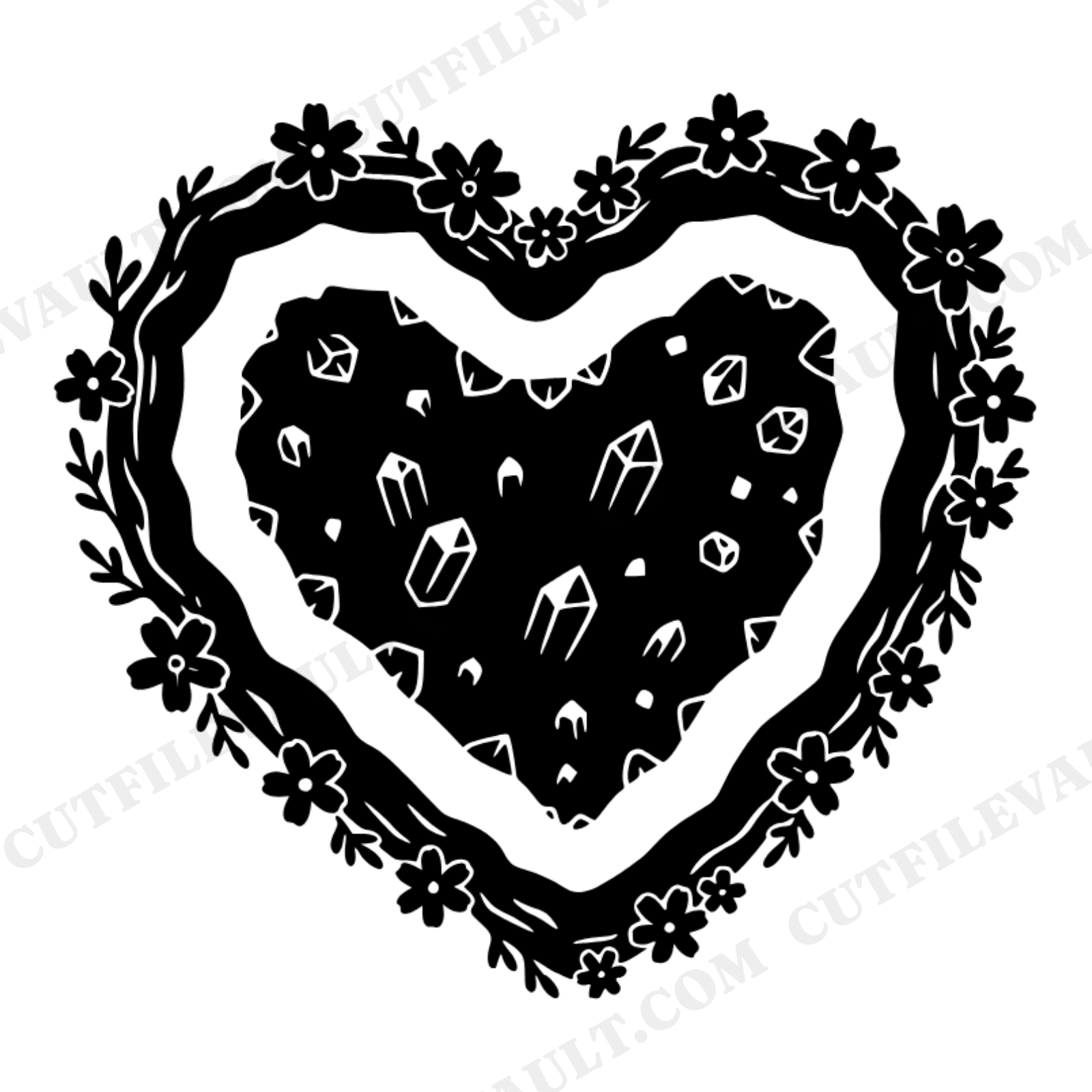 Heart Geode Crystal SVG PNG, Cottagecore Floral Valentine Cut File, Druzy Mineral Design, view 1