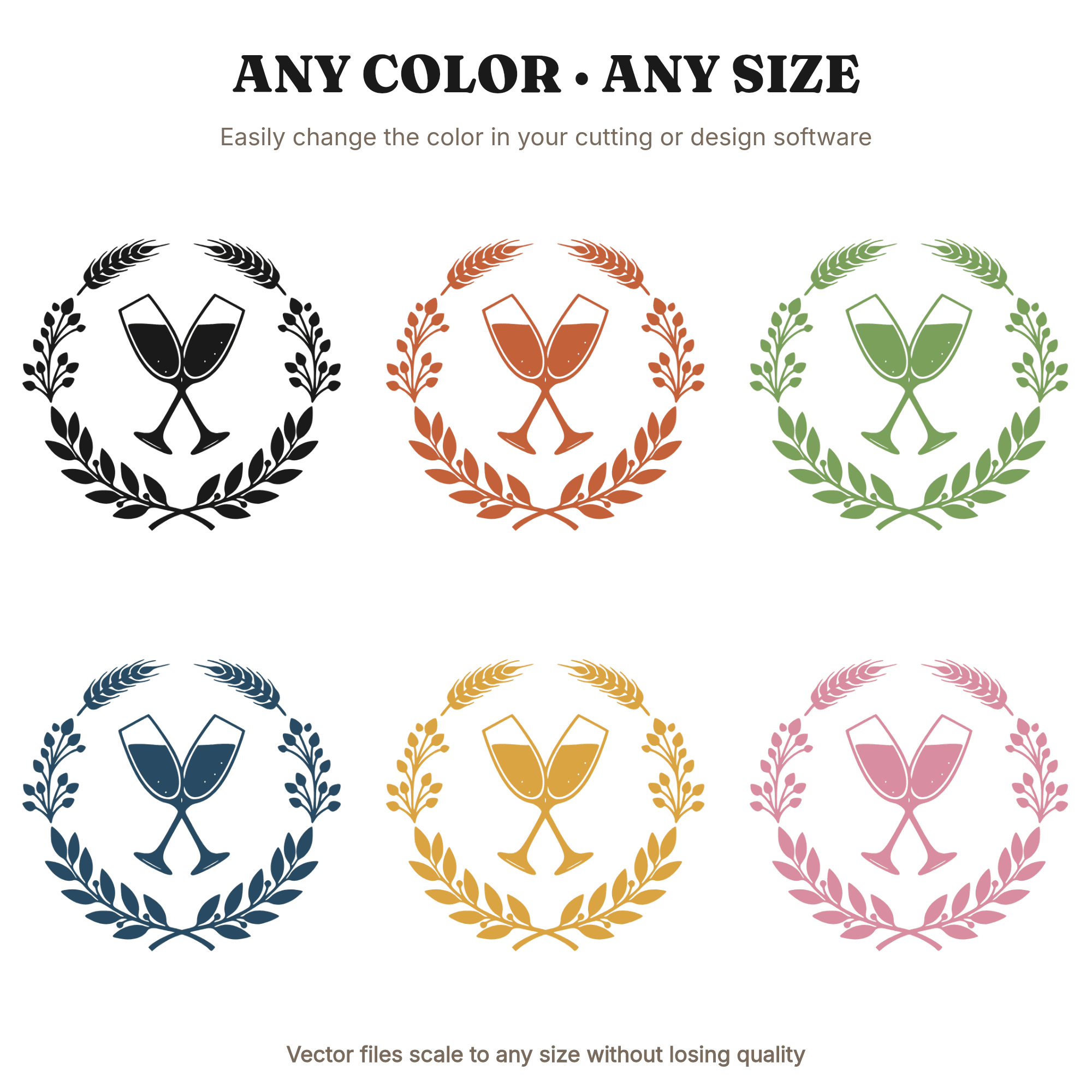 Crossed Champagne Flutes SVG PNG, Wheat Laurel Wreath Cut File, Friendsgiving Thanksgiving Decor, view 2