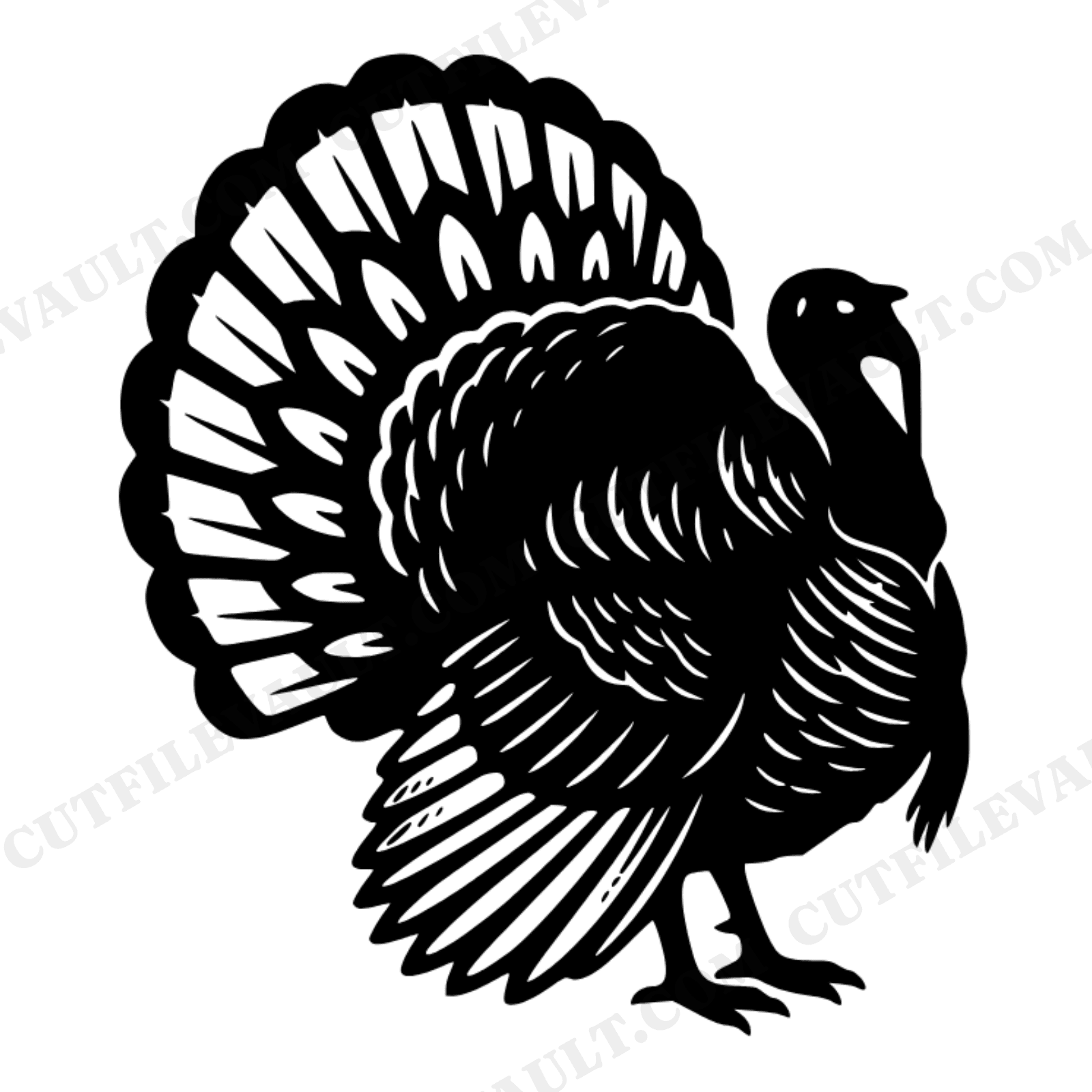 Thanksgiving Turkey Fan Profile Single Line Silhouette SVG PNG Cut File Mid Century Modern