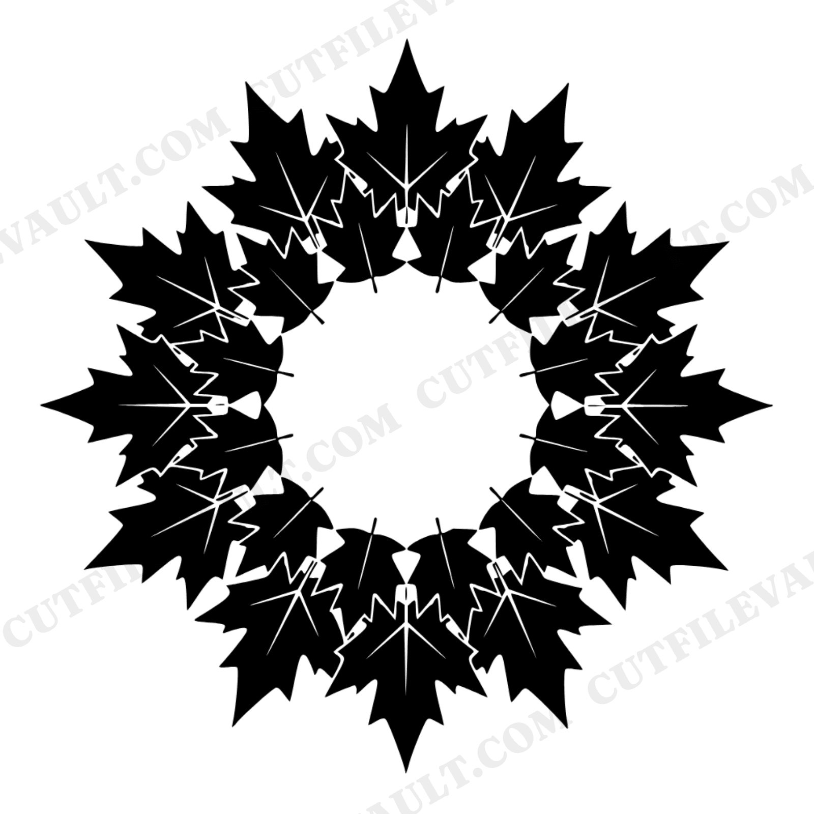 Art Deco Maple Leaf Wreath SVG PNG, Wax Seal Autumn Harvest Thanksgiving Farmhouse Decor Cut File, view 1