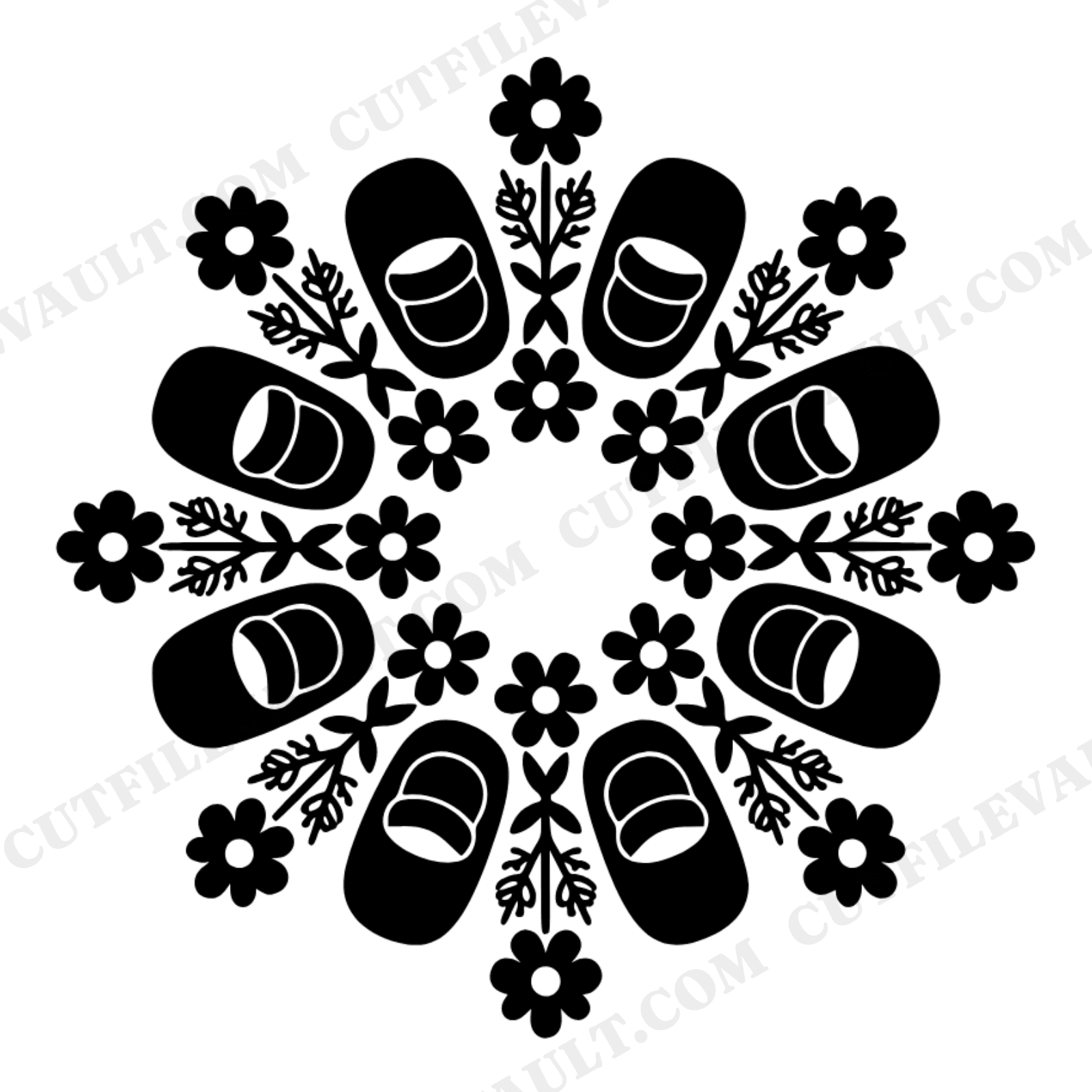 Baby Shoes Mandala SVG PNG, Mothers Day Radial Design, Cottagecore Floral Nursery Cut File, view 1