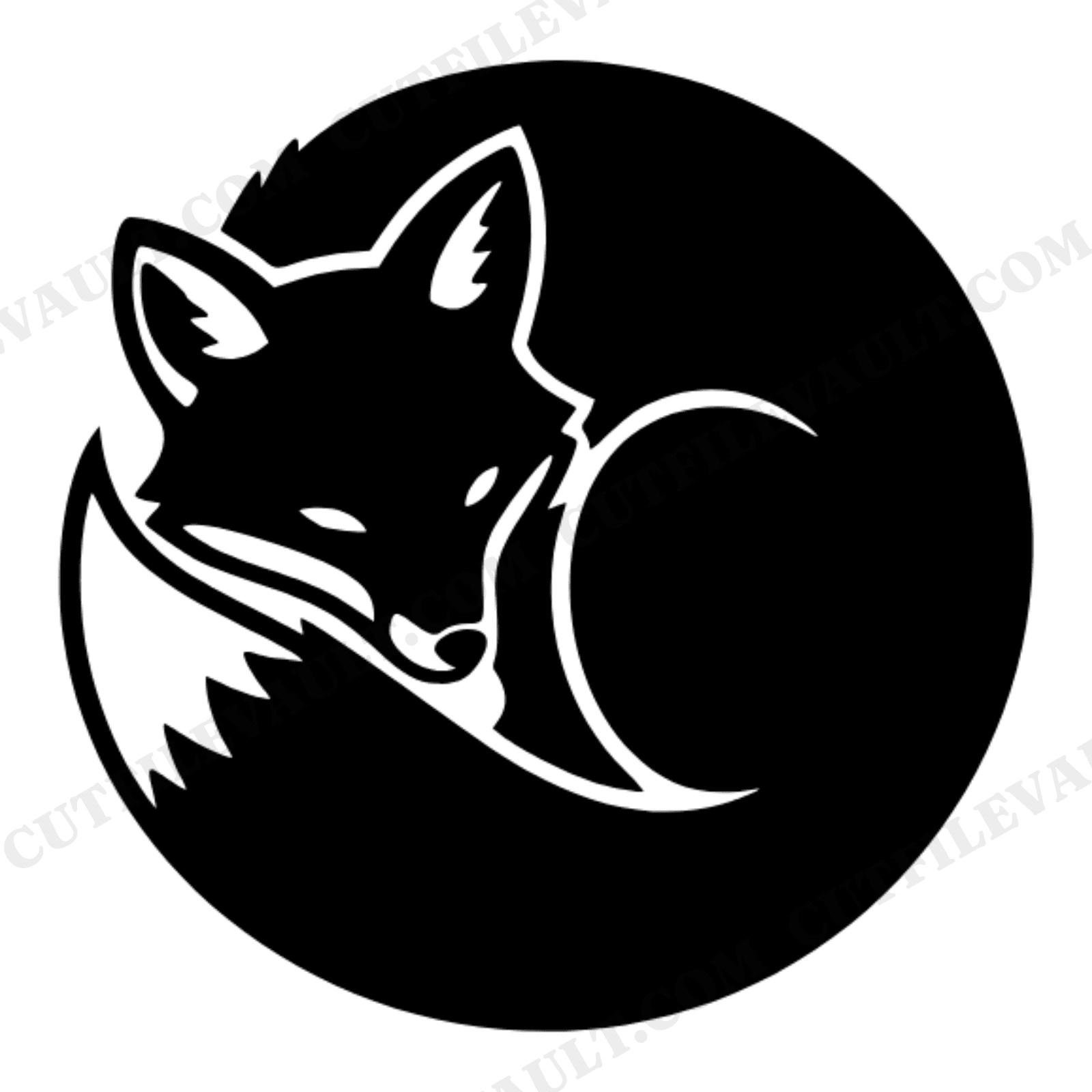 Winter Fox Sleeping Circle SVG PNG, Boho Fox Silhouette Cut File, Minimalist Nature Design, view 1