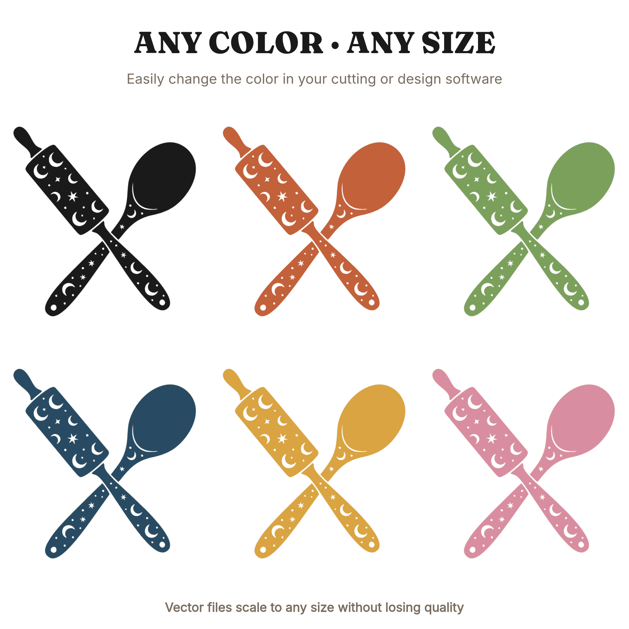 Kitchen Witch Rolling Pin SVG, Celestial Crossed Utensils PNG, Mystical Bakery Logo Cut File, view 2