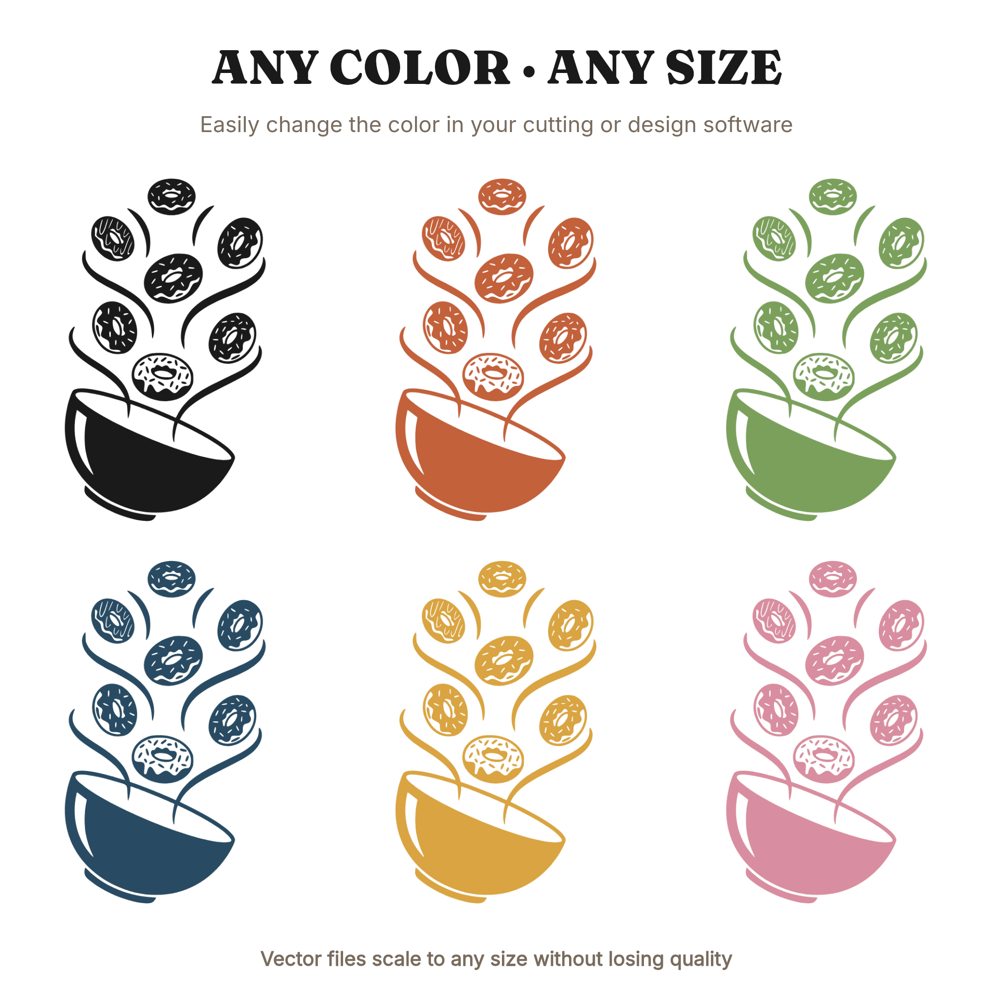 Groovy Donut Bowl SVG PNG, Retro 70s National Donut Day Cut File, Hand Drawn Whimsical Design, view 2