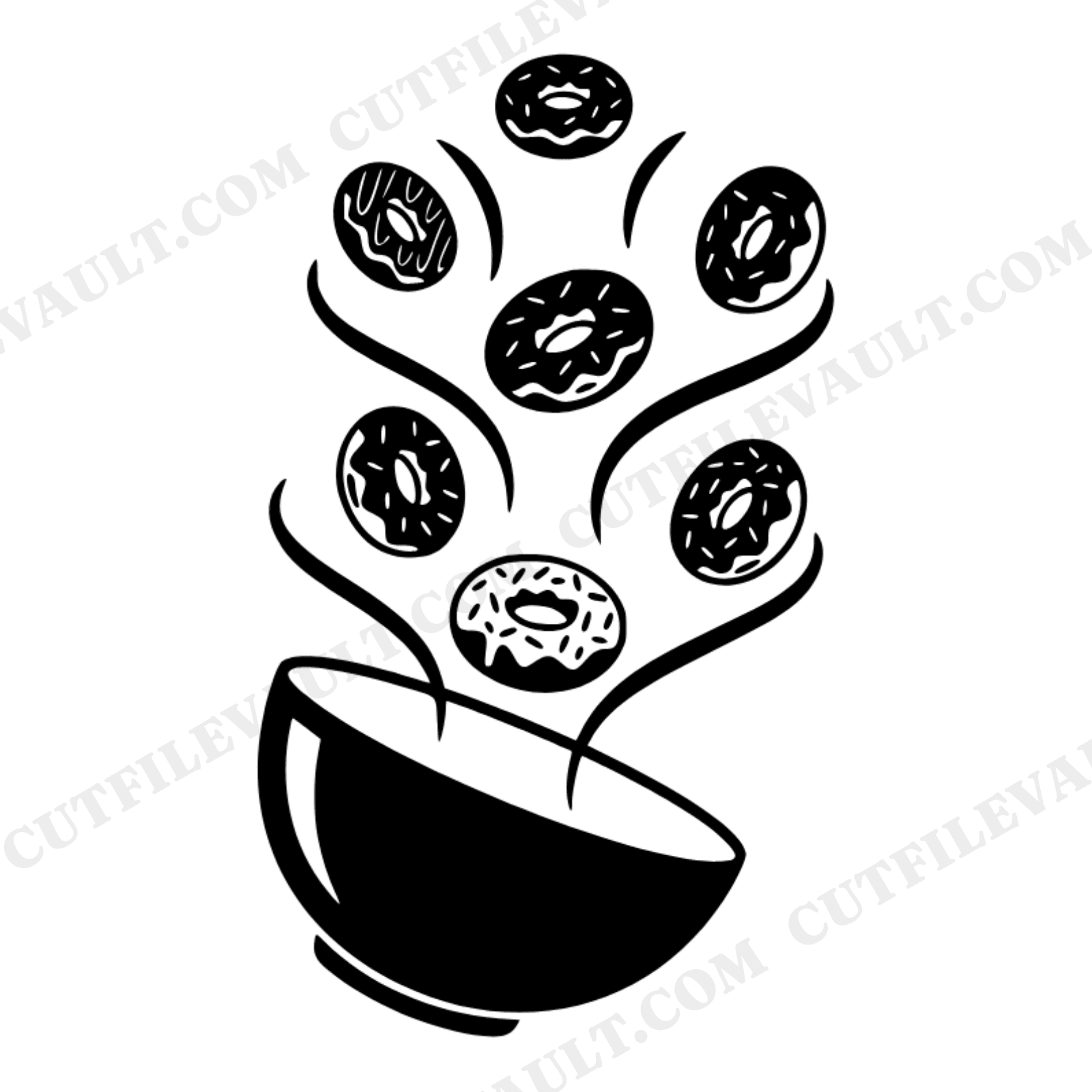 Groovy Donut Bowl SVG PNG, Retro 70s National Donut Day Cut File, Hand Drawn Whimsical Design, view 1