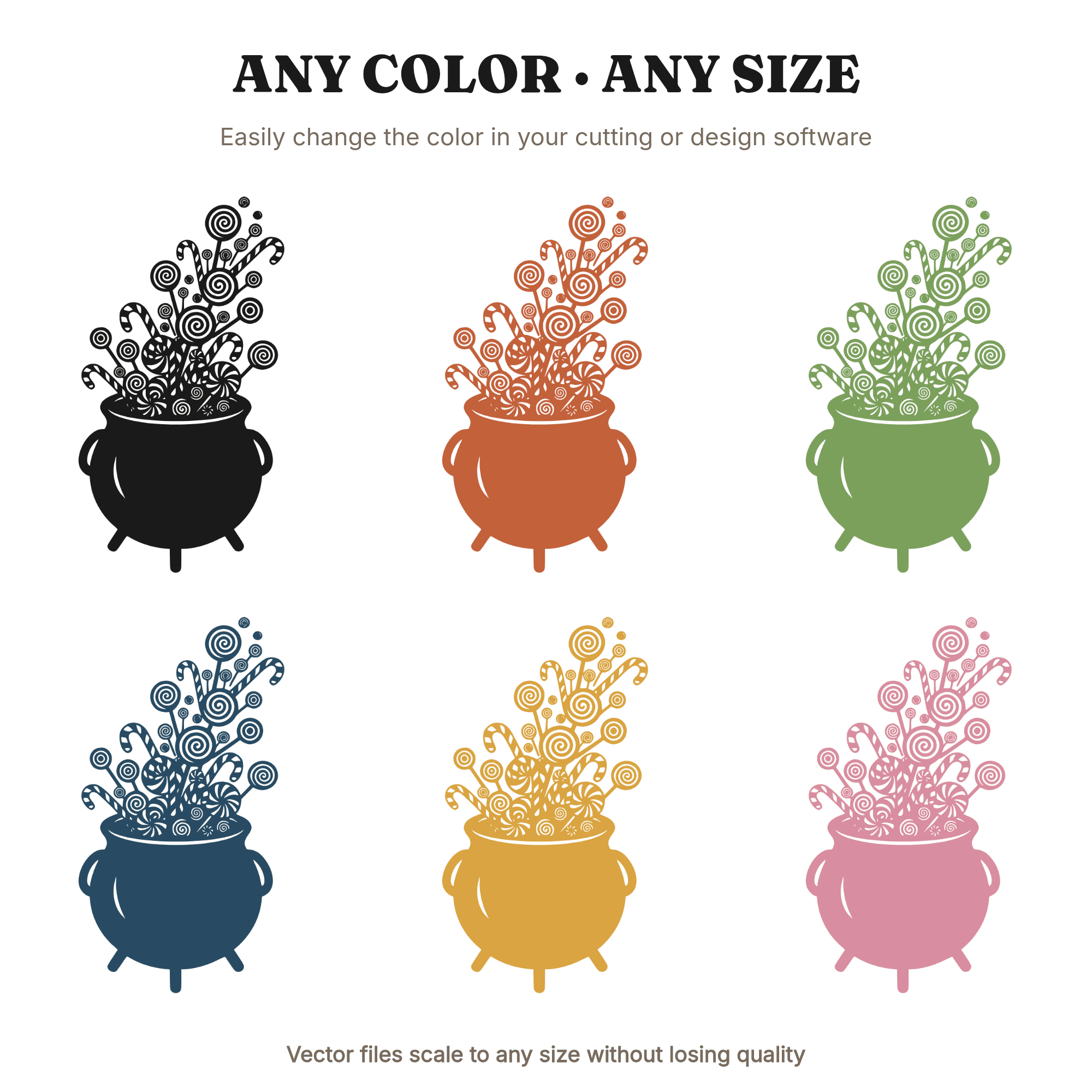 Candy Cauldron SVG PNG, Halloween Trick or Treat Cut File, Whimsical Candy Pot with Lollipops, view 2