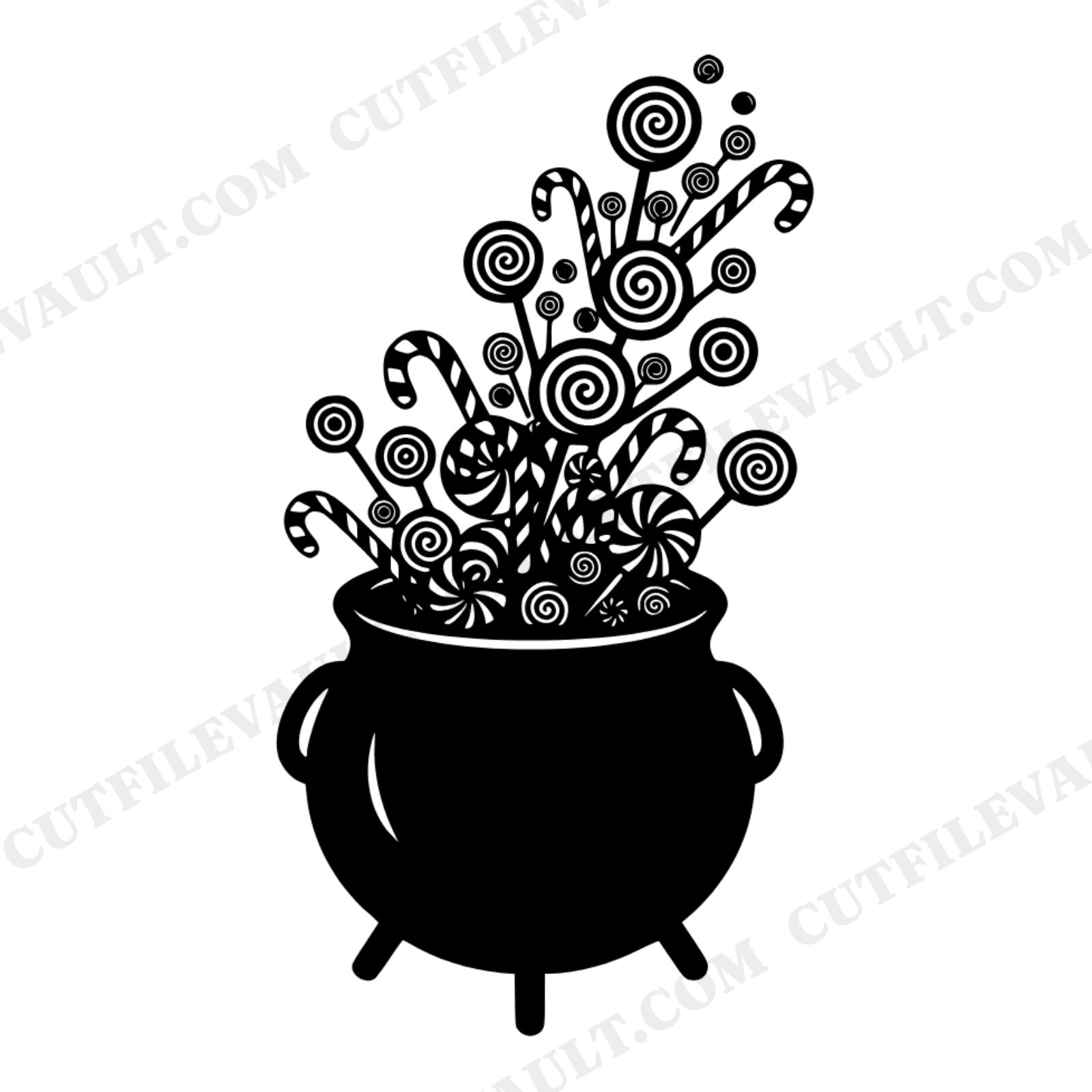 Candy Cauldron SVG PNG, Halloween Trick or Treat Cut File, Whimsical Candy Pot with Lollipops, view 1