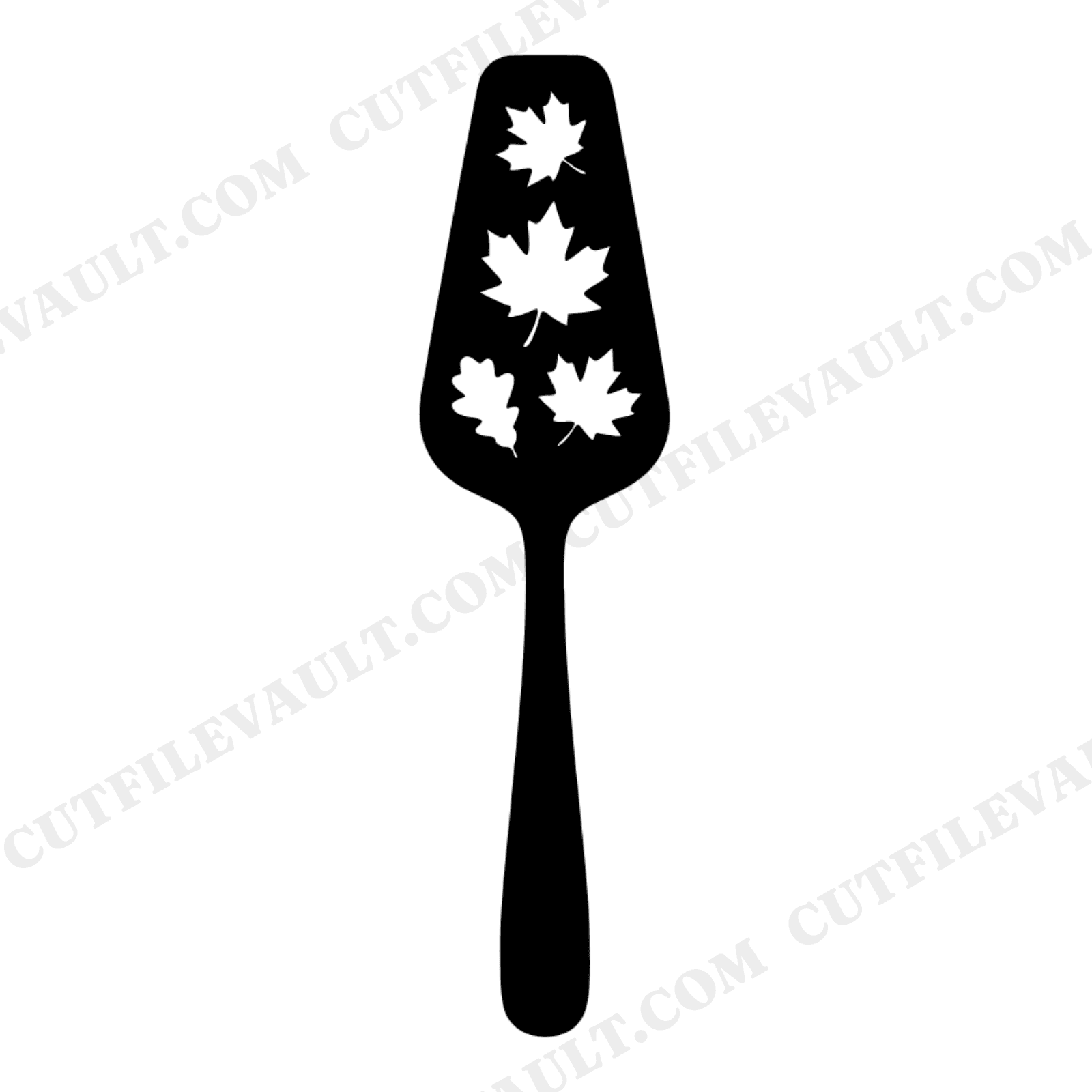 Harvest Pie Server SVG with Falling Leaves, Thanksgiving Kitchen Line Art PNG Cut File, view 1