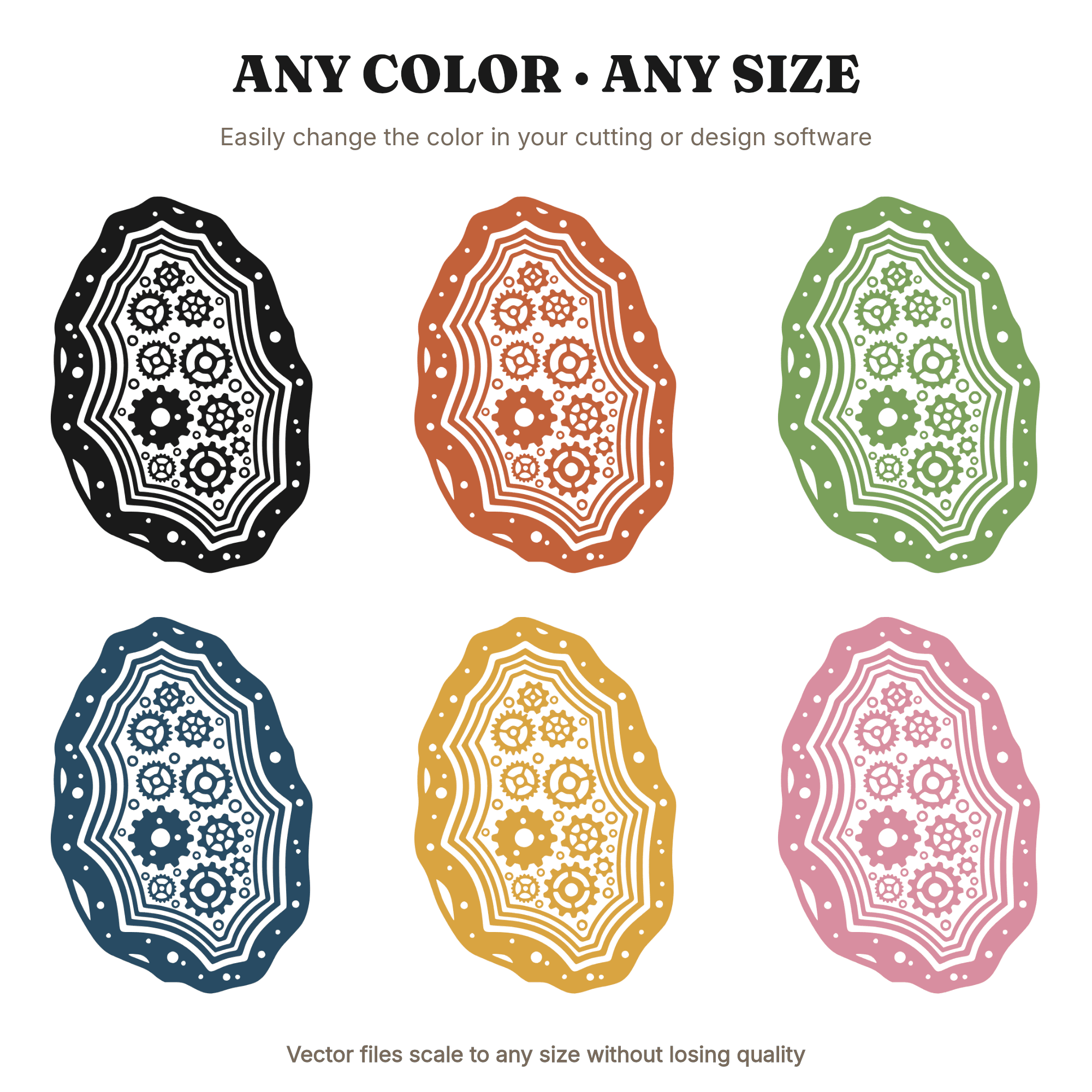 Steampunk Geode Slice SVG PNG, Clockwork Gears Crystal Agate Cut File, Retro 70s Wave Design, view 2