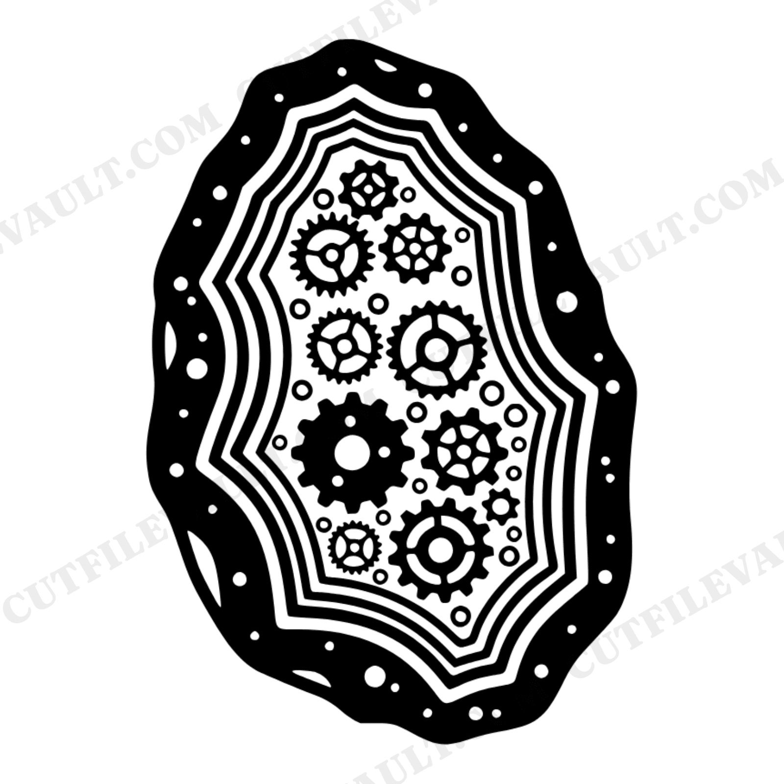Steampunk Geode Slice SVG PNG, Clockwork Gears Crystal Agate Cut File, Retro 70s Wave Design, view 1