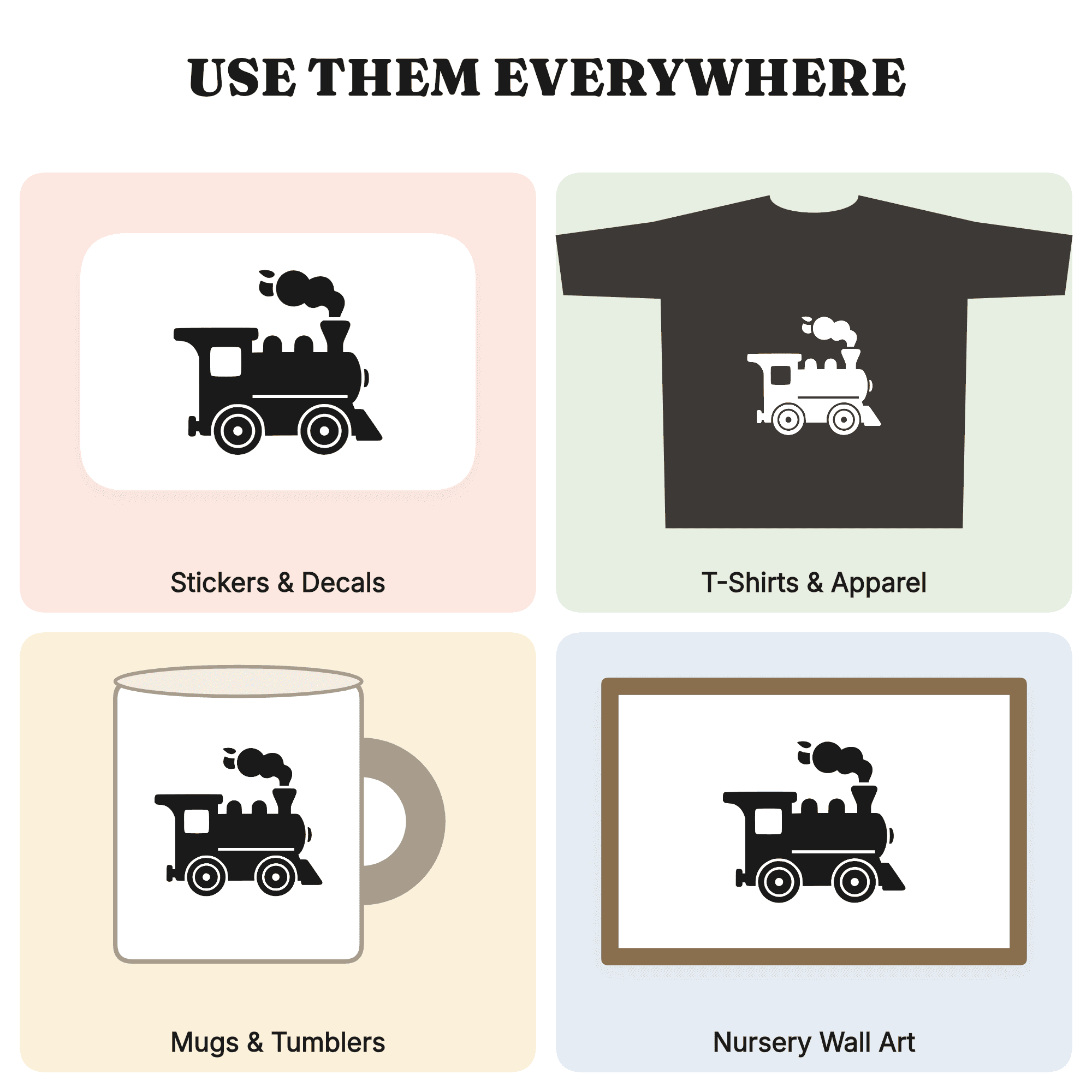 Classic Toy Train Engine SVG PNG, Scandinavian Line Art Cut File for Nursery Wall Decal, view 3