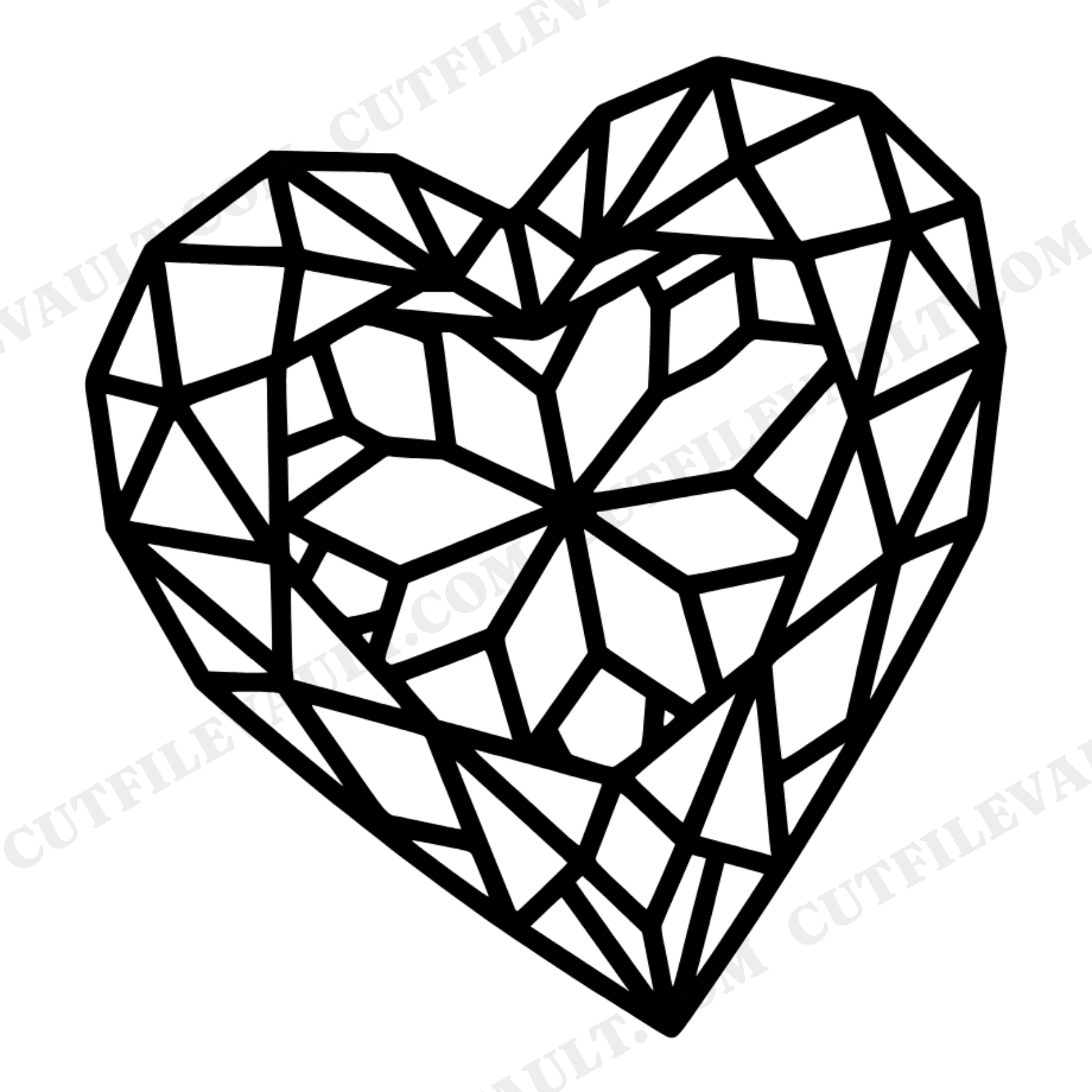 Heart Gemstone SVG PNG, Faceted Diamond Heart Cut File, Boho Valentine Romantic Wedding Clipart, view 1