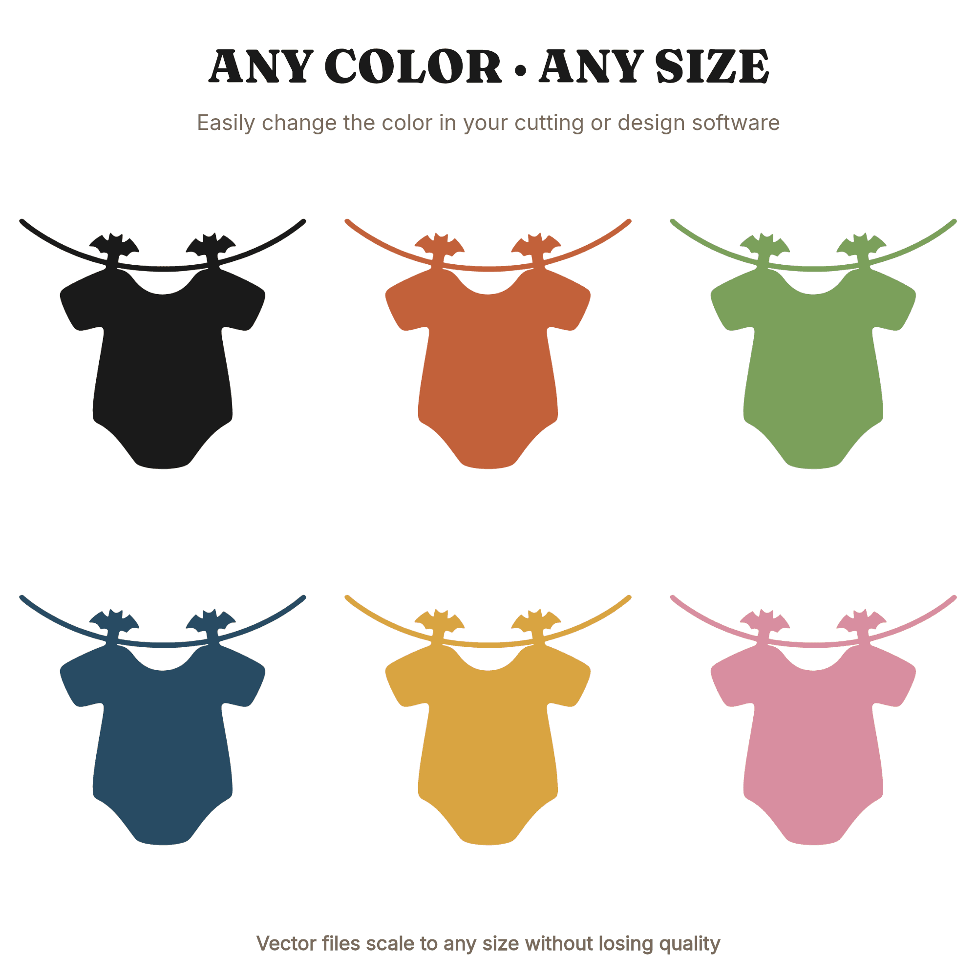 Baby Onesie Clothesline with Bat Clips SVG PNG Halloween Nursery Cut File for Cricut, view 2