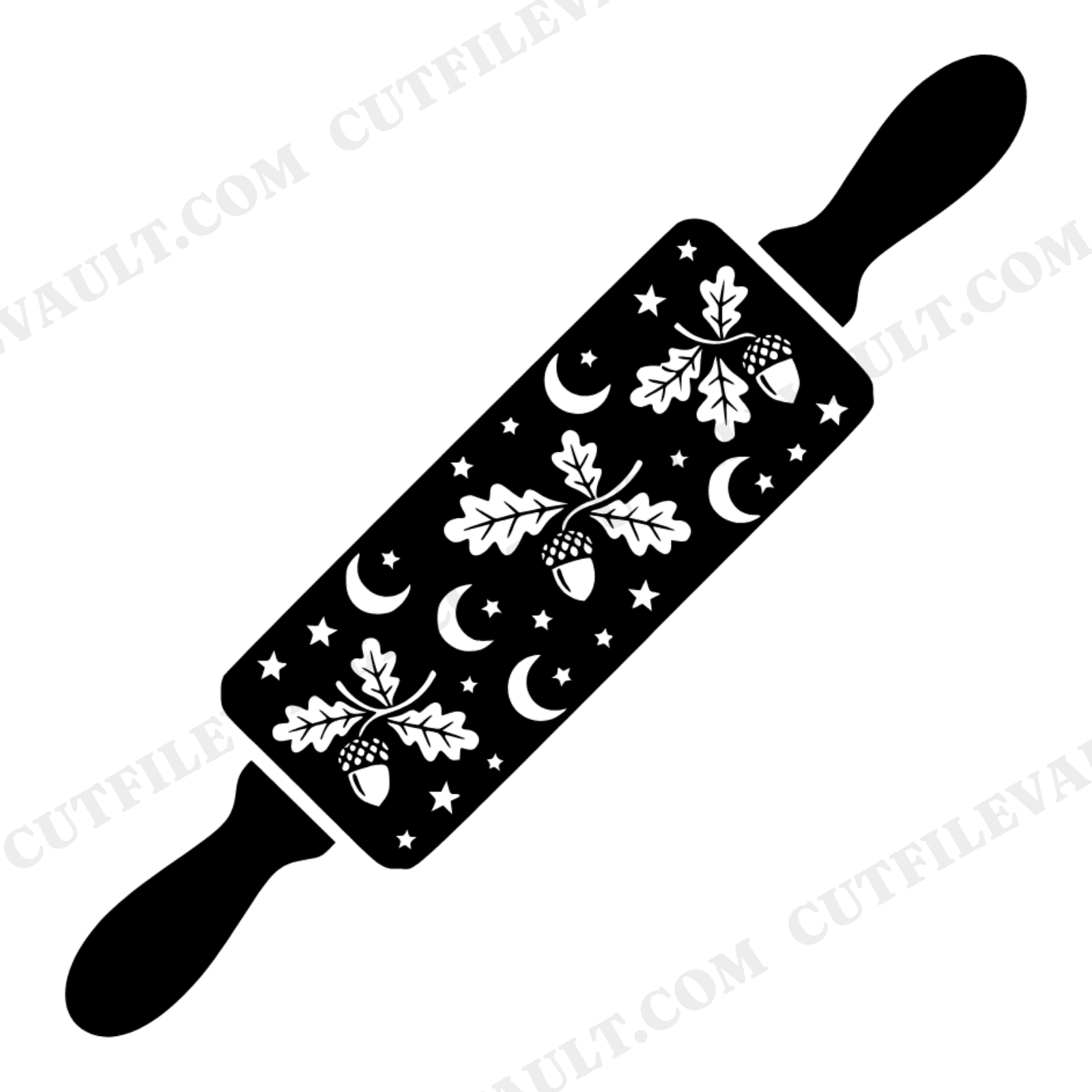 Celestial Harvest Rolling Pin SVG PNG, Acorn Oak Leaf Thanksgiving Kitchen Cut File for Cricut, view 1