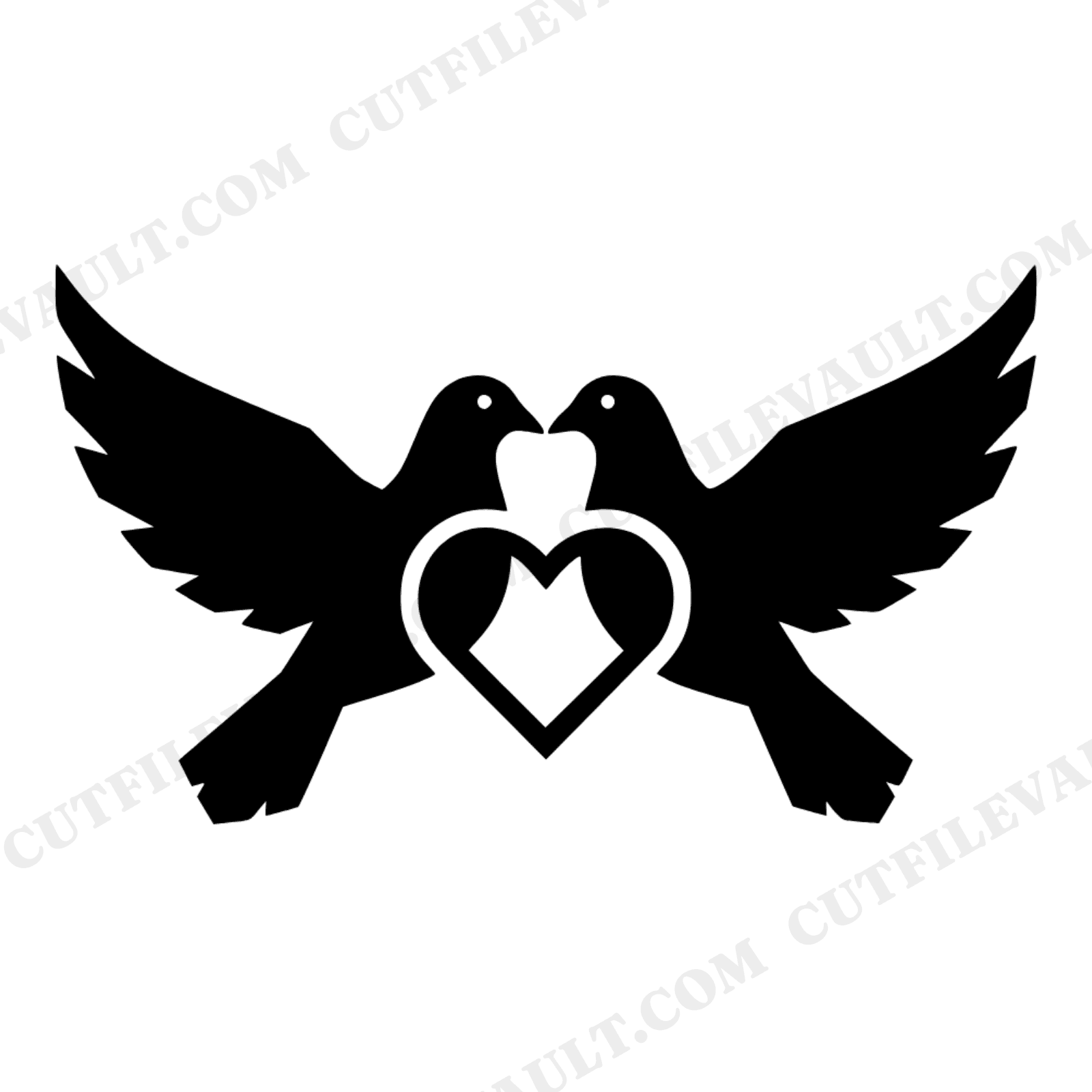Twin Doves Heart Negative Space SVG PNG, Geometric Wedding Cut File, Bridal Shower Silhouette, view 1