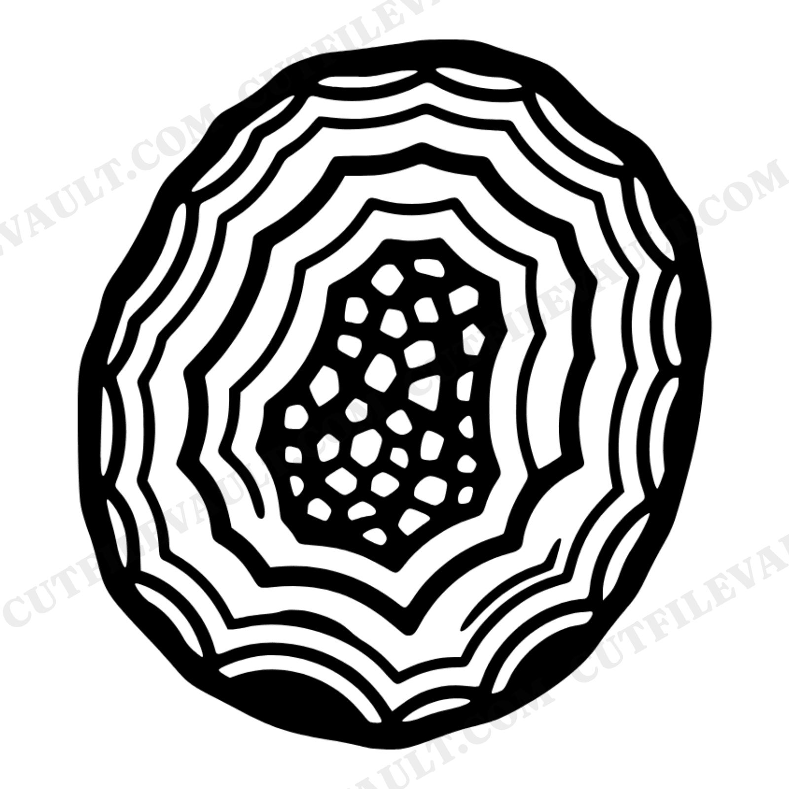 Art Nouveau Geode Slice SVG PNG, Scandinavian Line Art Crystal Cross Section Cut File, view 1