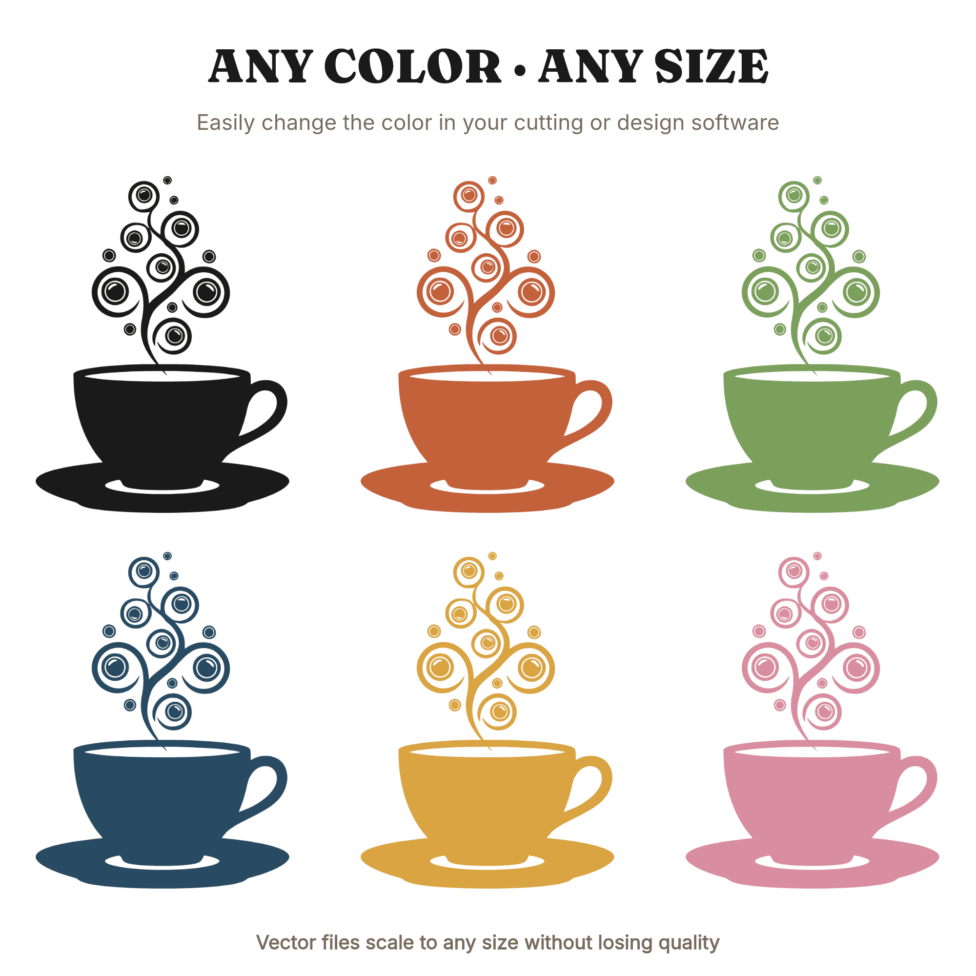 Winter Solstice Teacup SVG PNG, Vintage Botanical Chrome Bubble Steam Cut File for Cricut, view 2