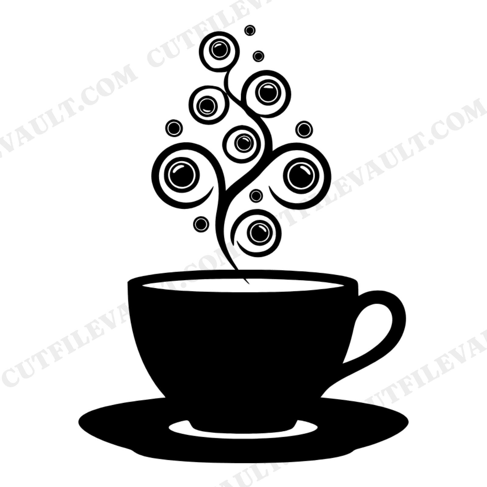 Winter Solstice Teacup SVG PNG, Vintage Botanical Chrome Bubble Steam Cut File for Cricut, view 1