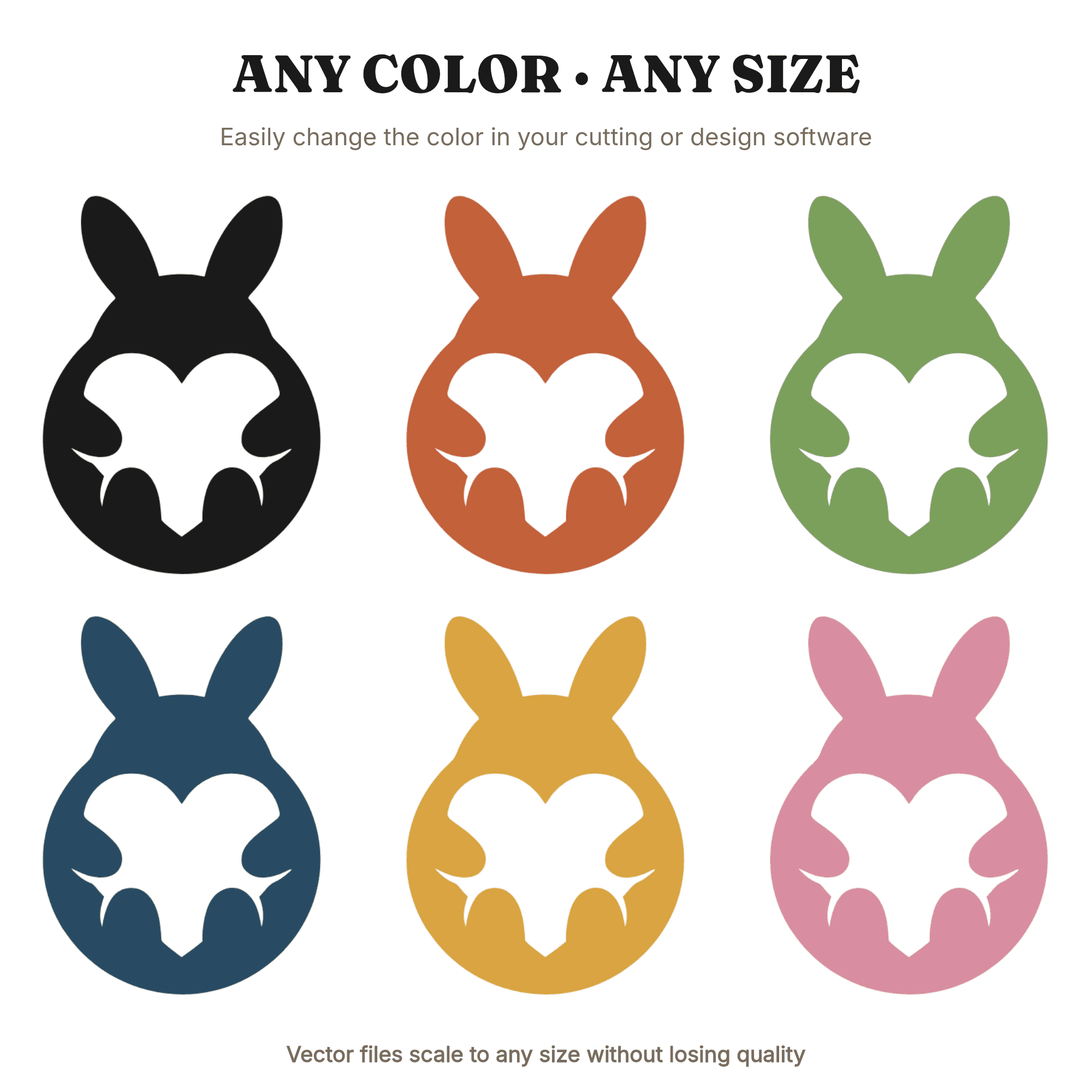 Kawaii Bunny Heart SVG PNG, Valentine Circle Silhouette, Negative Space Cut File for Cricut, view 2
