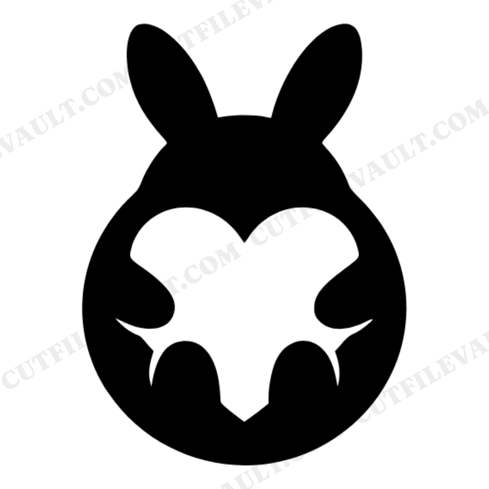 Kawaii Bunny Heart SVG PNG, Valentine Circle Silhouette, Negative Space Cut File for Cricut, view 1