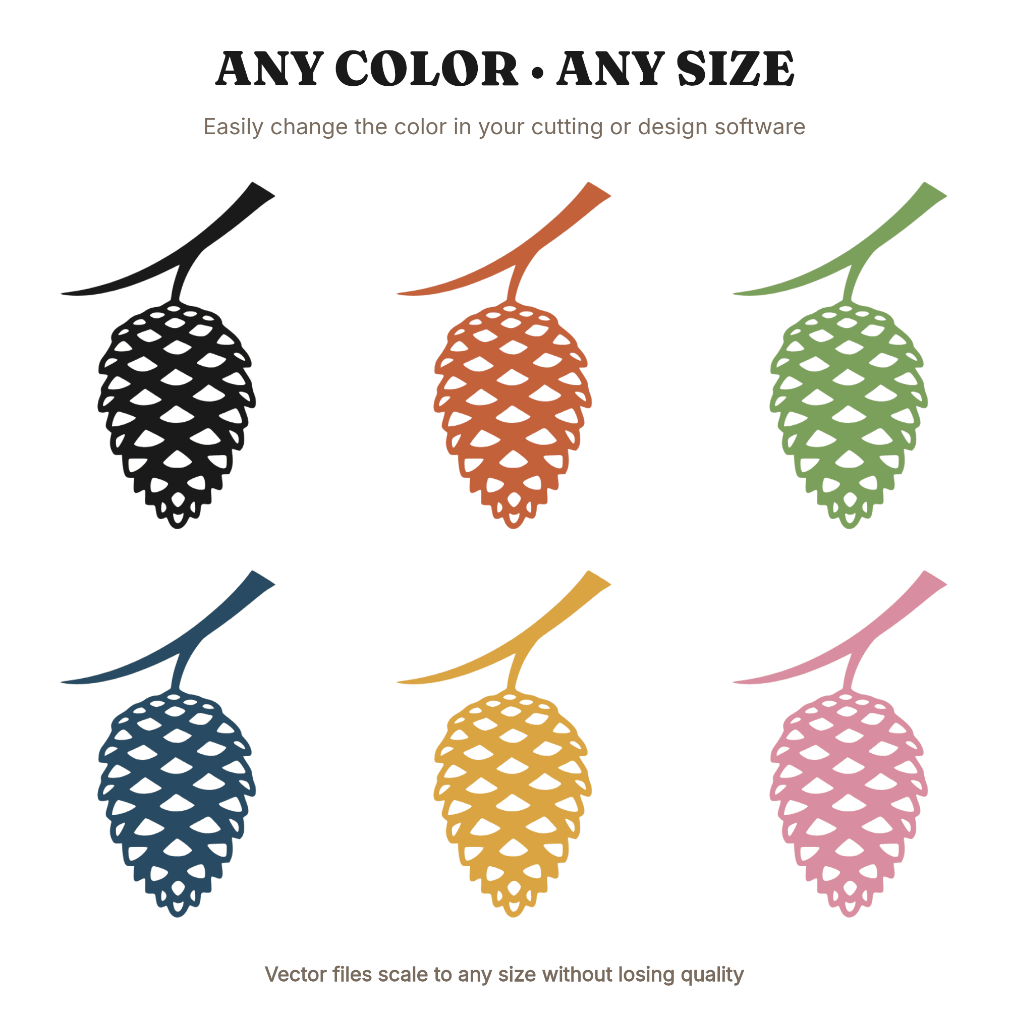 Upside Down Pine Cone SVG, Mid Century Winter Branch PNG, Minimalist Christmas Botanical Cut File, view 2