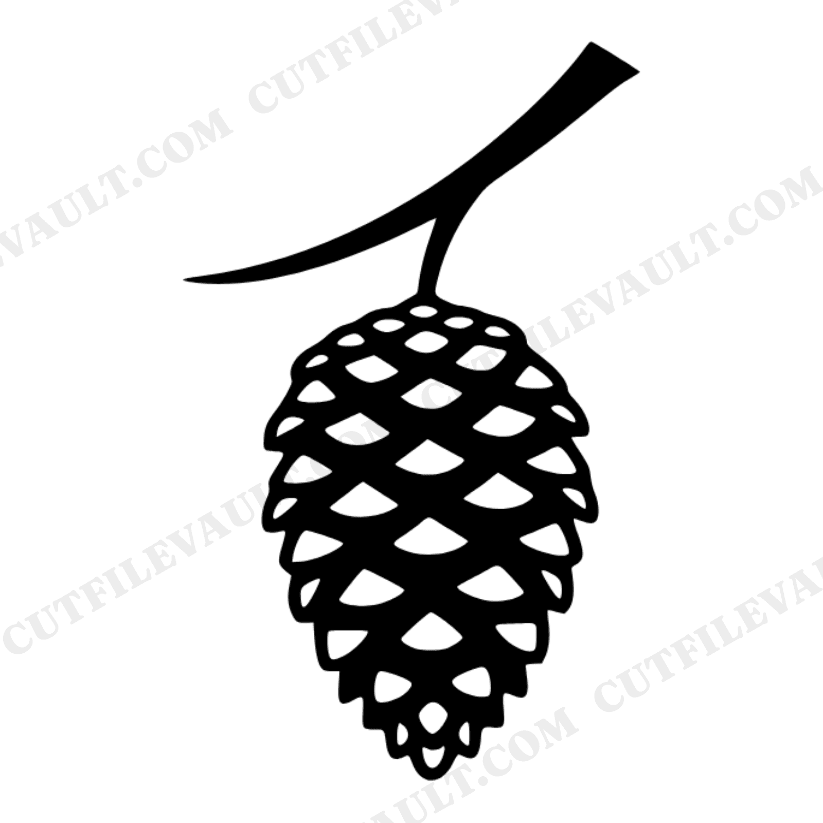Upside Down Pine Cone SVG, Mid Century Winter Branch PNG, Minimalist Christmas Botanical Cut File, view 1
