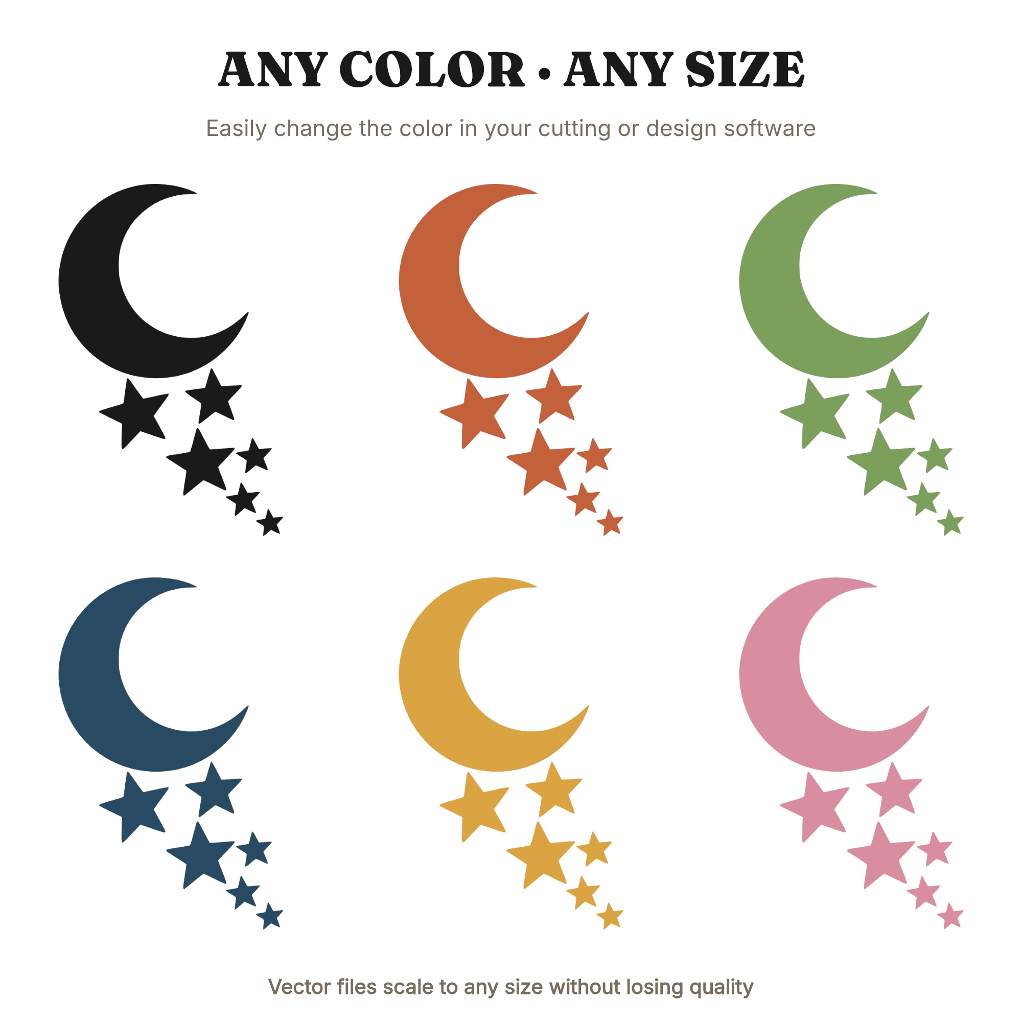 Crescent Moon and Stars SVG PNG, Diagonal Celestial Halloween Decor Cut File, Farmhouse Wall Art, view 2