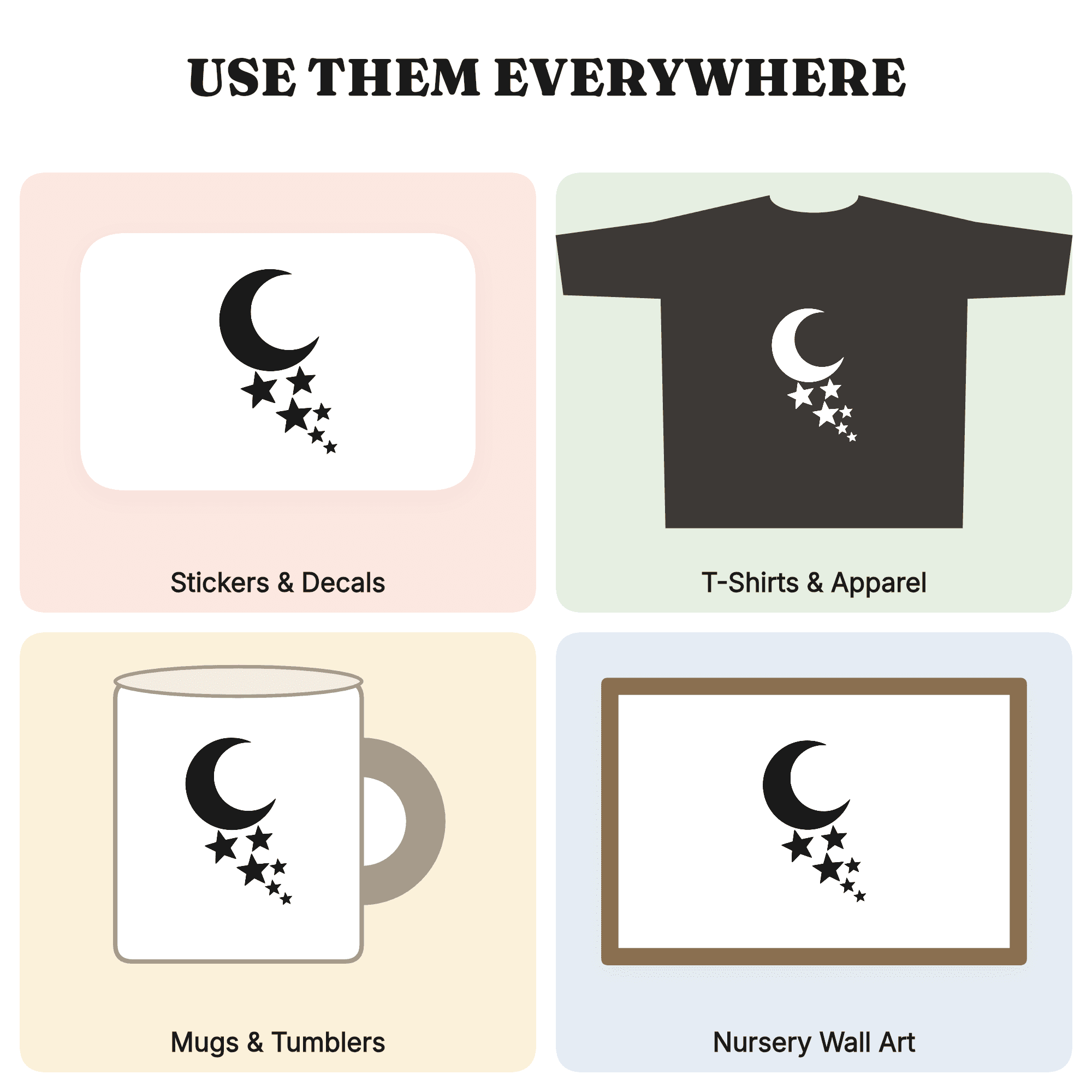 Crescent Moon and Stars SVG PNG, Diagonal Celestial Halloween Decor Cut File, Farmhouse Wall Art, view 3
