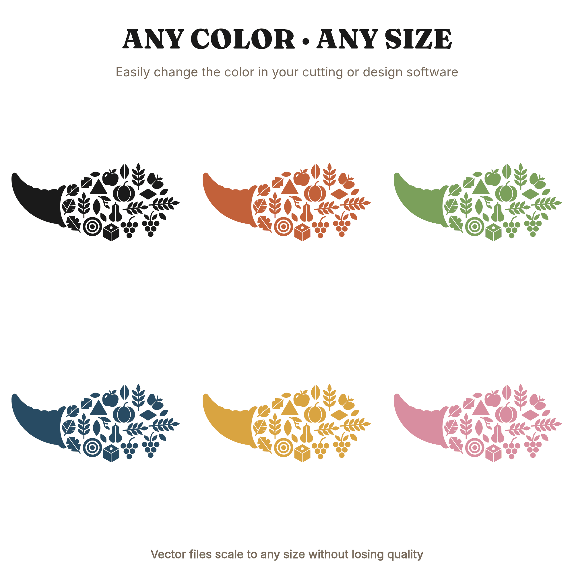 Mid Century Cornucopia SVG PNG, Thanksgiving Harvest Abundance Silhouette Cut File, view 2