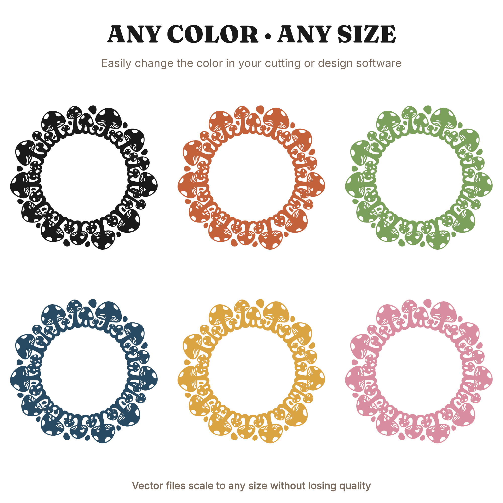 Spotted Toadstool Wreath SVG PNG, Mushroom Cluster Cut File, Witchy Autumn Halloween Decor, view 2