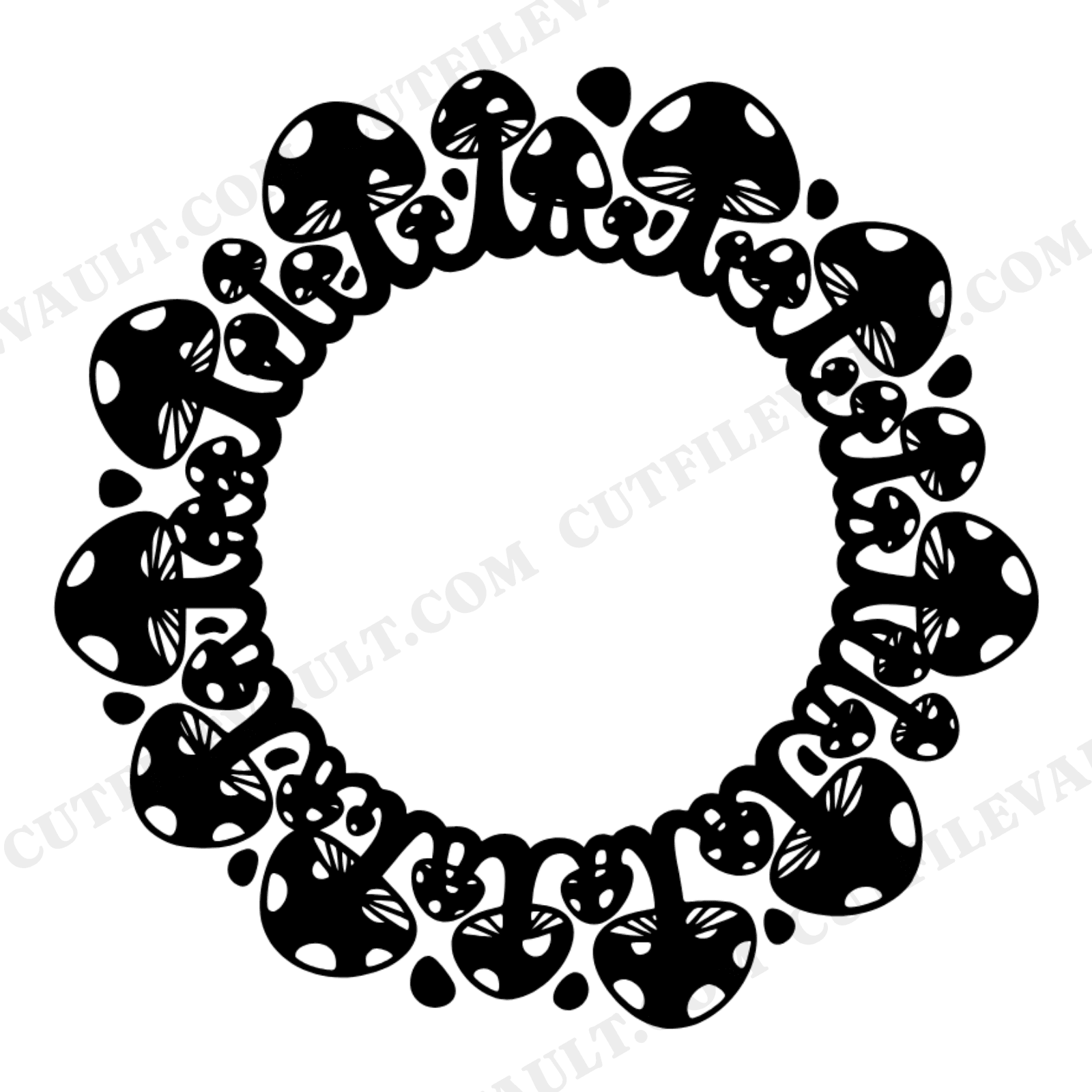 Spotted Toadstool Wreath SVG PNG, Mushroom Cluster Cut File, Witchy Autumn Halloween Decor, view 1