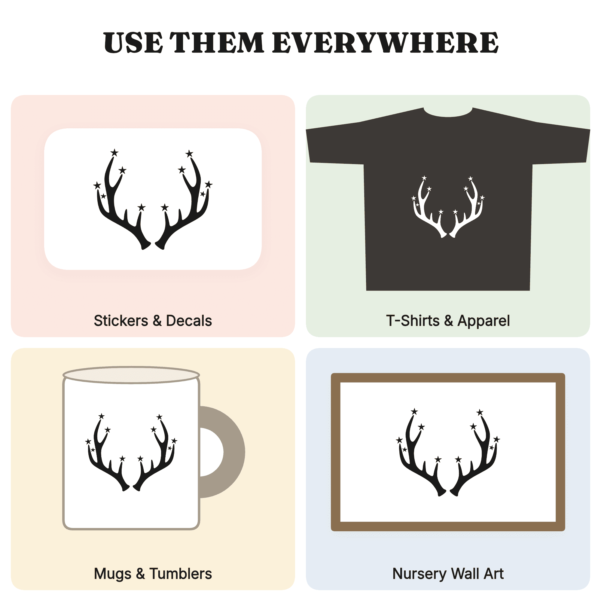 Winter Solstice Celestial Antler Constellation SVG PNG, Mystical Woodland Star Cut File, view 3