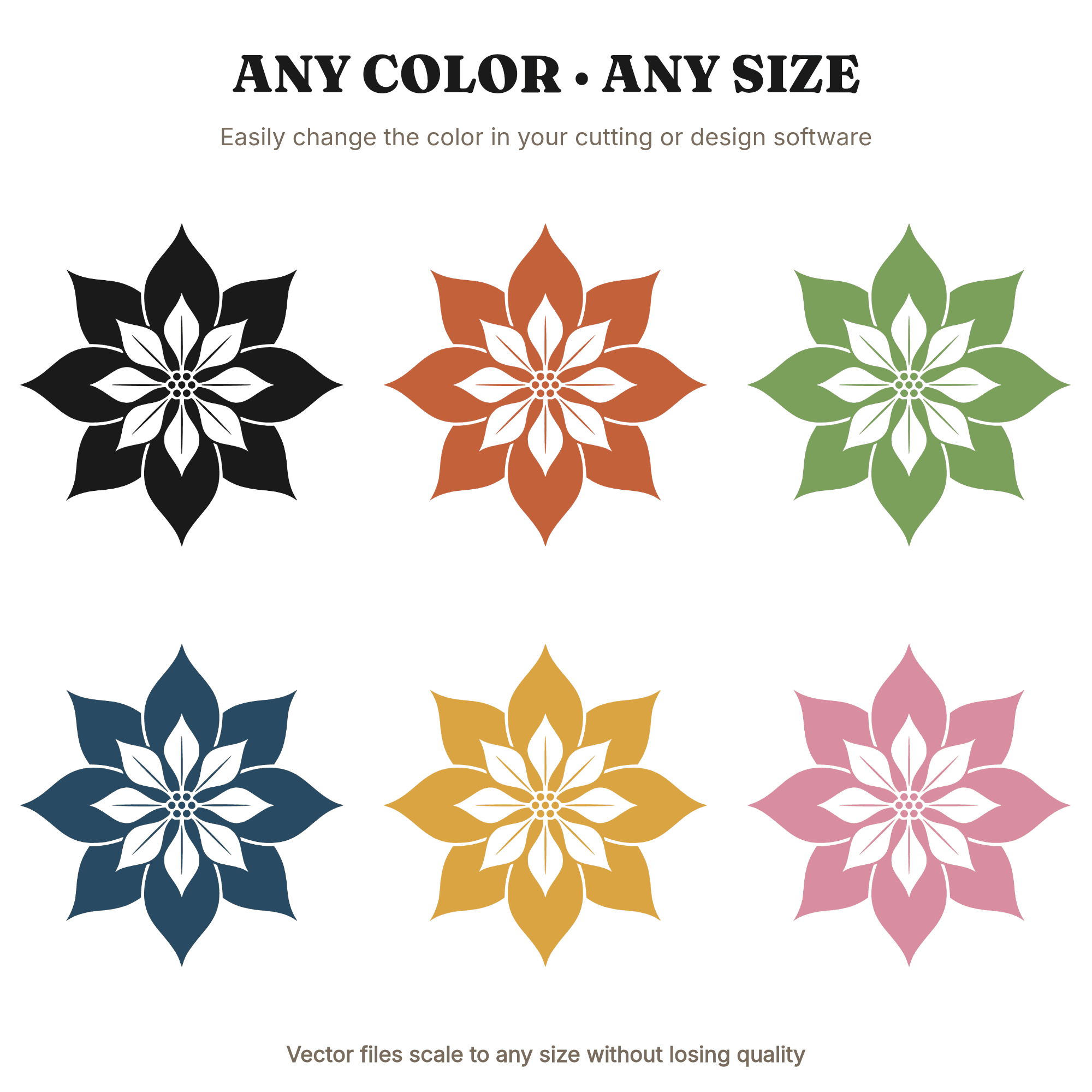 Retro Poinsettia SVG PNG, 70s Wave Flower Silhouette, Vintage Christmas Holiday Decor Cut File, view 2