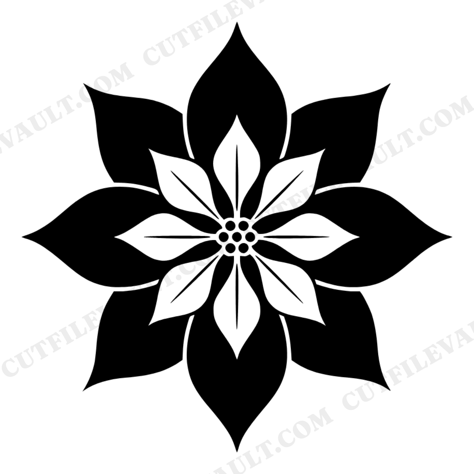 Retro Poinsettia SVG PNG, 70s Wave Flower Silhouette, Vintage Christmas Holiday Decor Cut File, view 1