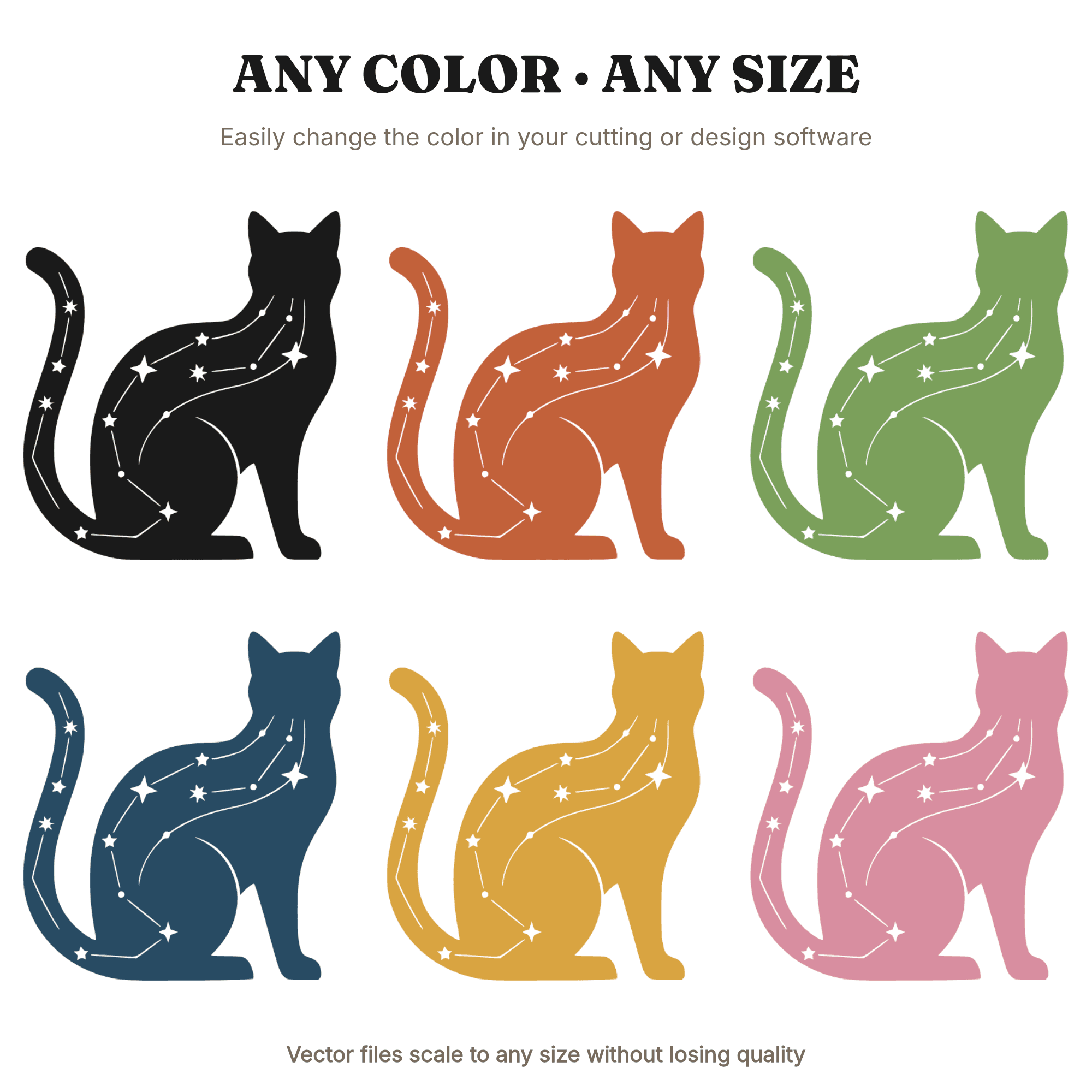 Celestial Black Cat SVG PNG, Halloween Constellation Cat Arched Back, Mid Century Minimal Cut File, view 2