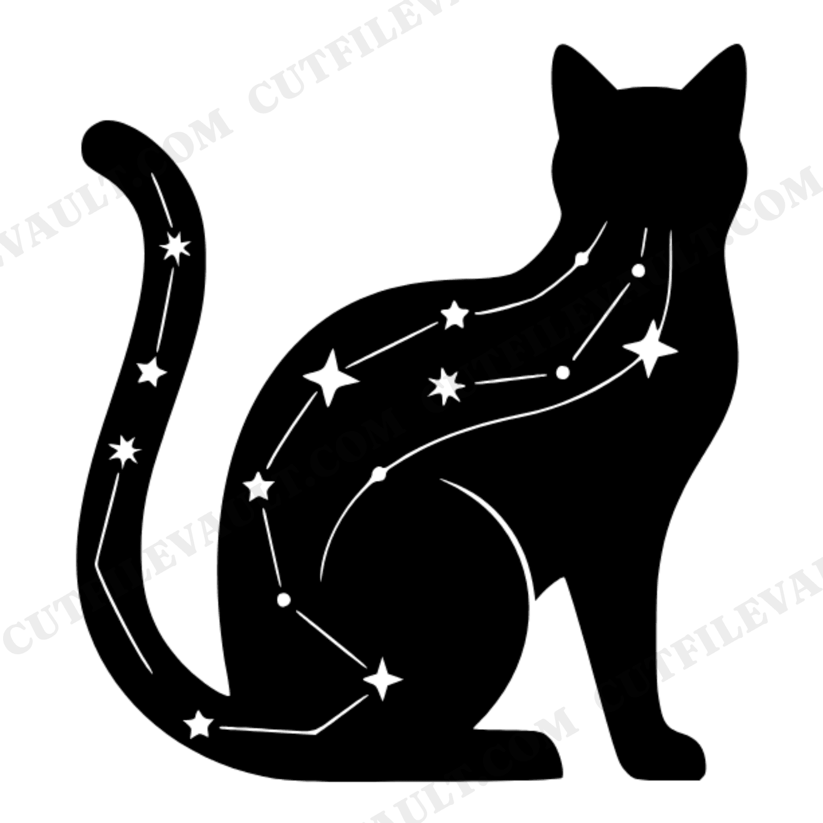 Celestial Black Cat SVG PNG, Halloween Constellation Cat Arched Back, Mid Century Minimal Cut File, view 1