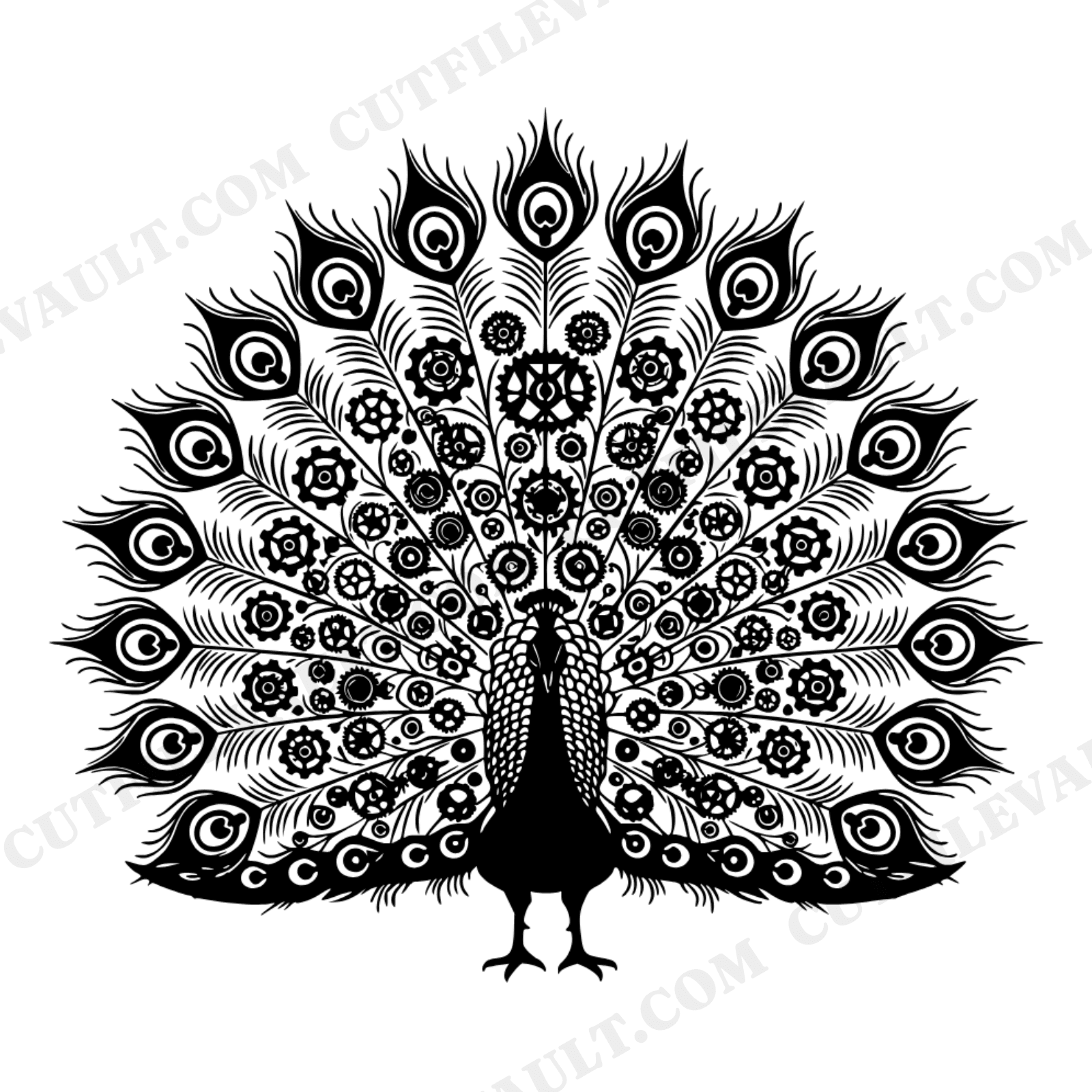 Steampunk Peacock SVG PNG, Mechanical Gears Vintage Botanical Cut File for Cricut Silhouette, view 1
