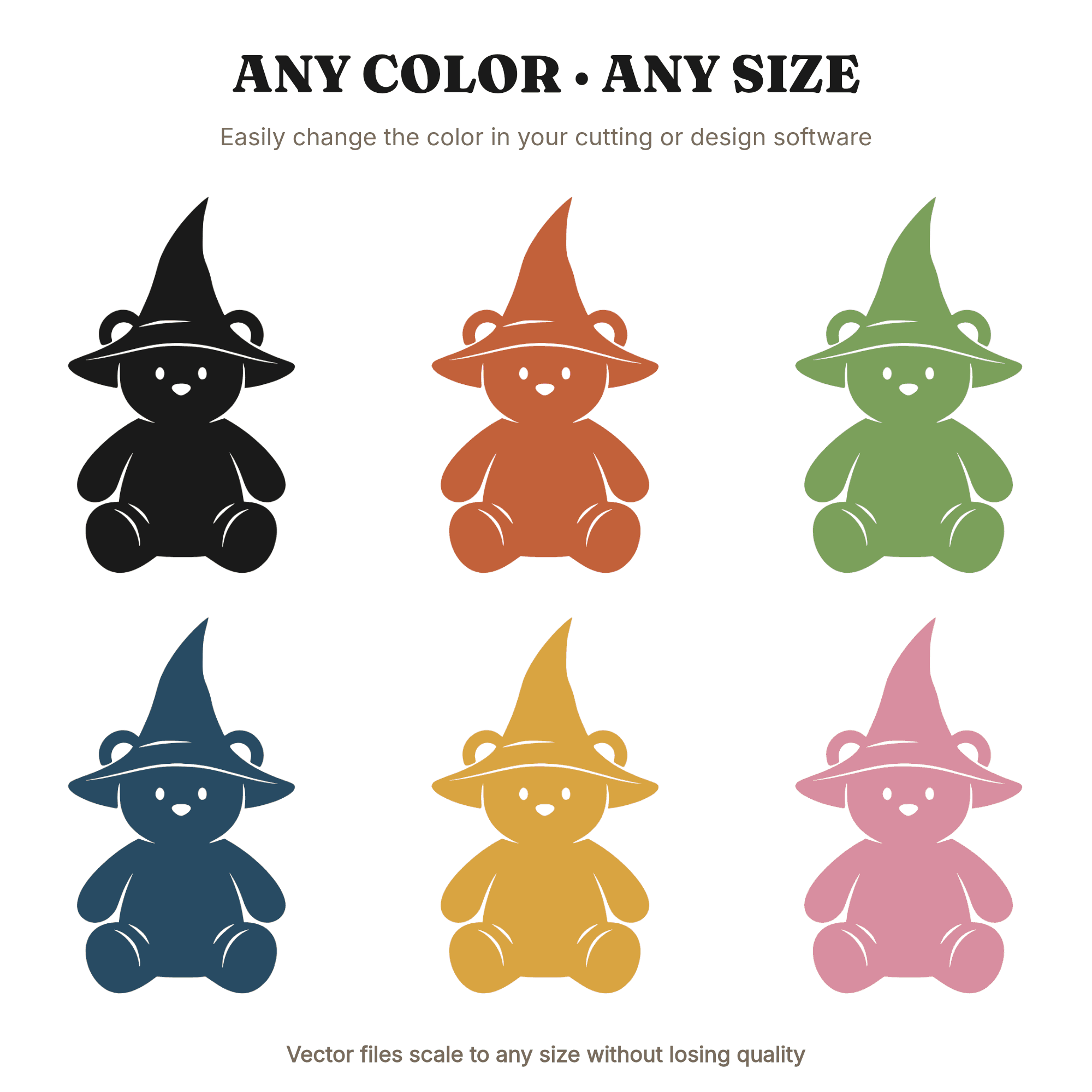 Vintage Witch Hat Teddy Bear SVG PNG Halloween Nursery Silhouette Cut File for Kids Room Decor, view 2