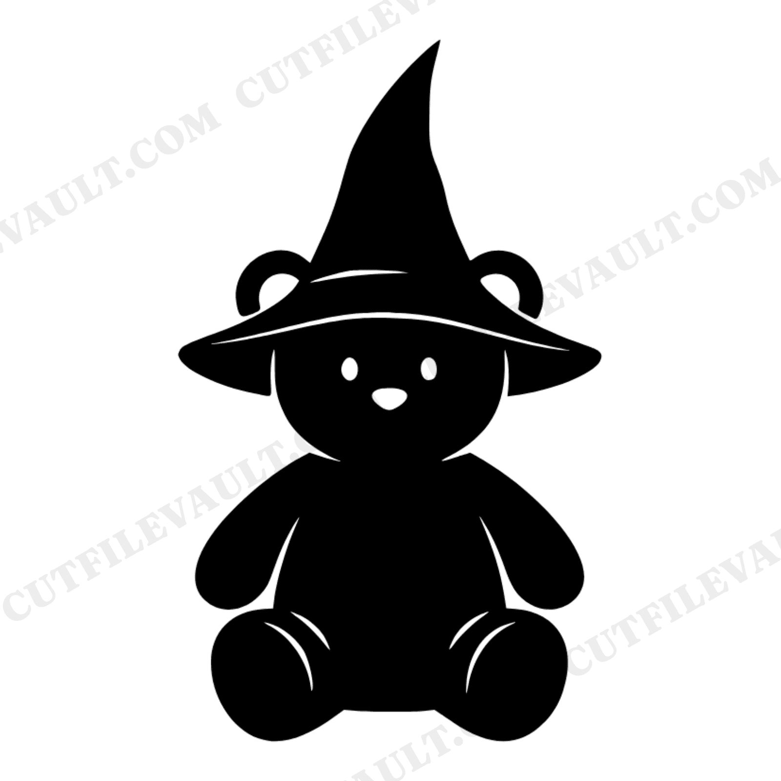 Vintage Witch Hat Teddy Bear SVG PNG Halloween Nursery Silhouette Cut File for Kids Room Decor, view 1