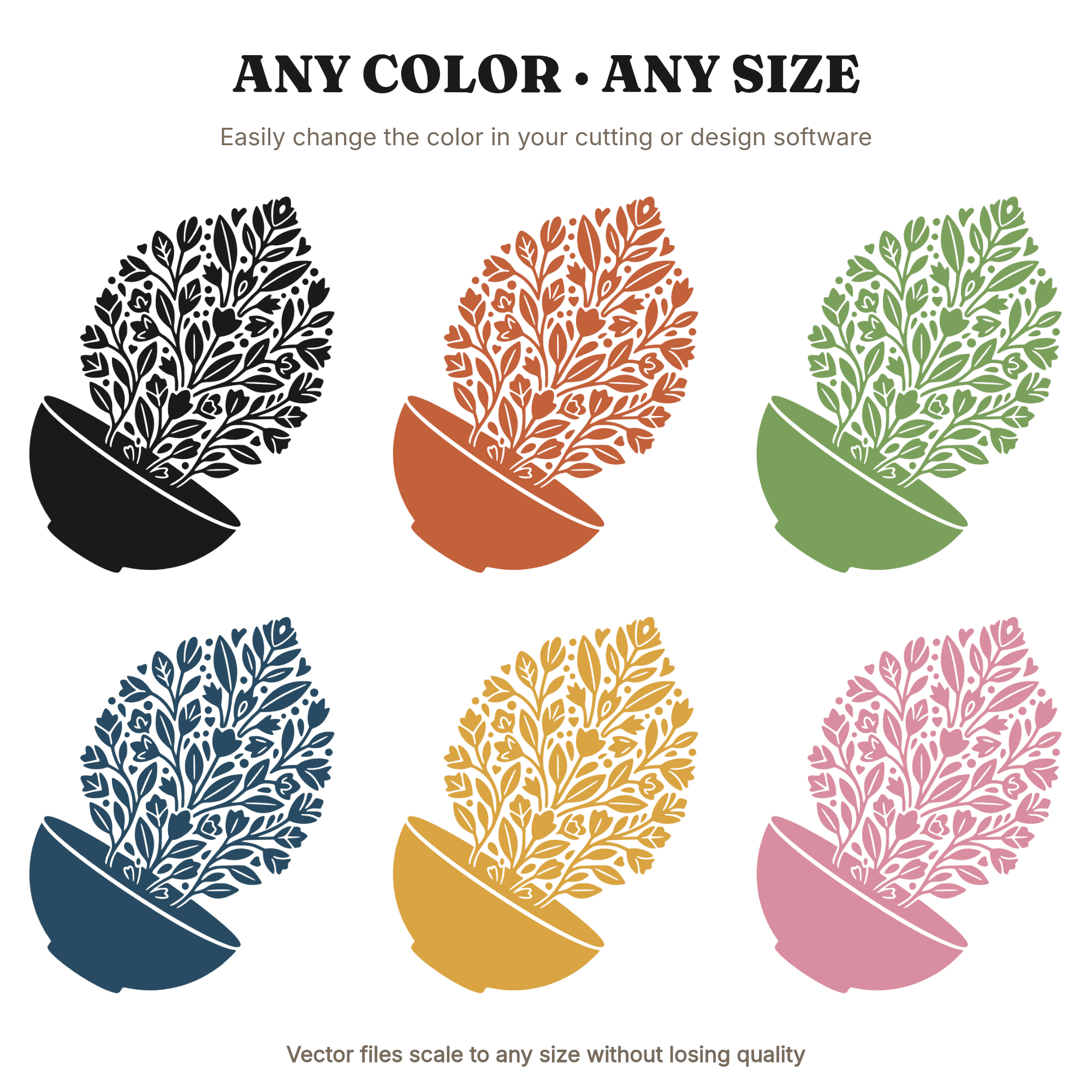 Art Deco Mixing Bowl SVG PNG, Mother's Day Kitchen Cut File, Cascading Botanicals Design, view 2