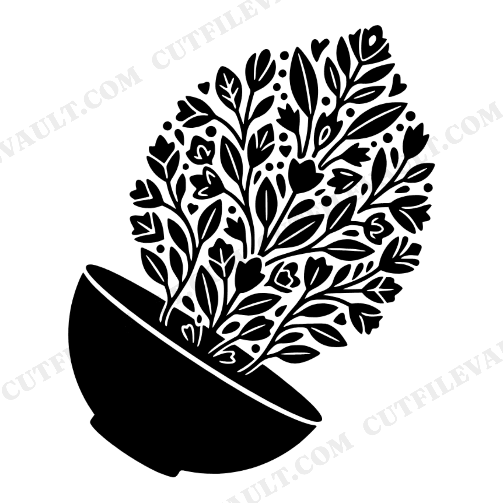 Art Deco Mixing Bowl SVG PNG, Mother's Day Kitchen Cut File, Cascading Botanicals Design, view 1