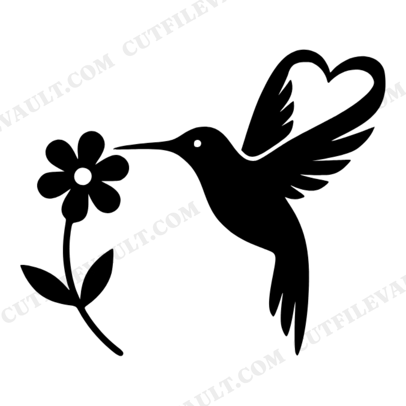 Hummingbird Heart Wings SVG PNG, Mother's Day Flower Silhouette Cut File, Mid Century Minimal, view 1