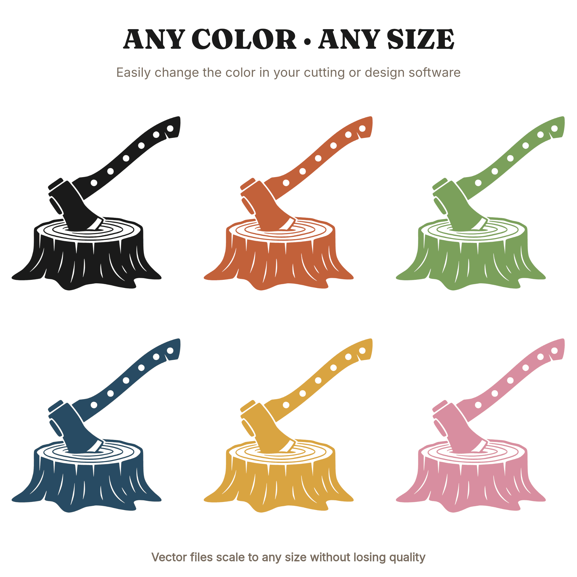 Steampunk Axe in Tree Stump SVG PNG, Camping Axe Line Art, Scandinavian Outdoor Cut File, view 2