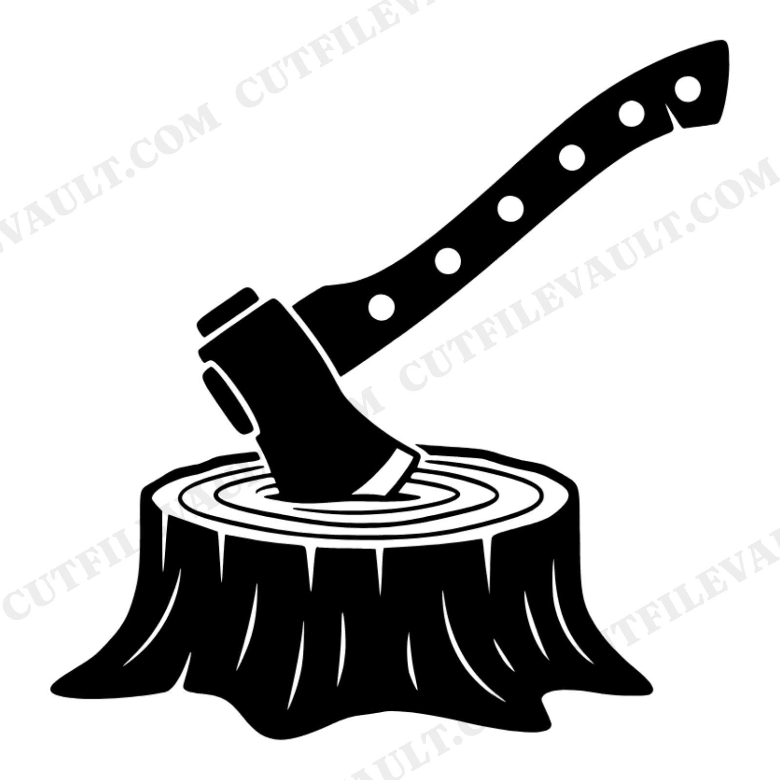 Steampunk Axe in Tree Stump SVG PNG, Camping Axe Line Art, Scandinavian Outdoor Cut File, view 1
