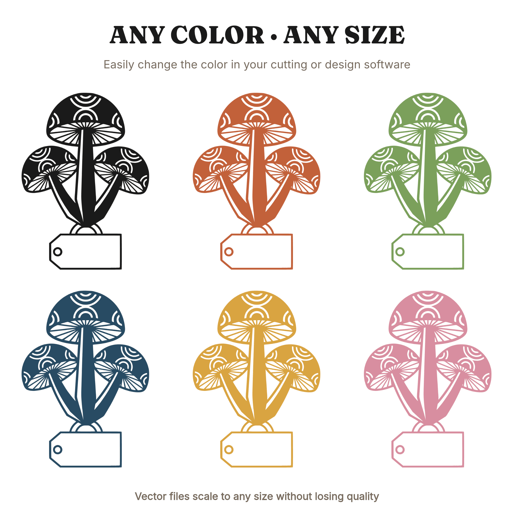 Art Deco Toadstool Trio SVG PNG, Vintage Herbarium Botanical Mushroom Cut File for Halloween Crafts, view 2