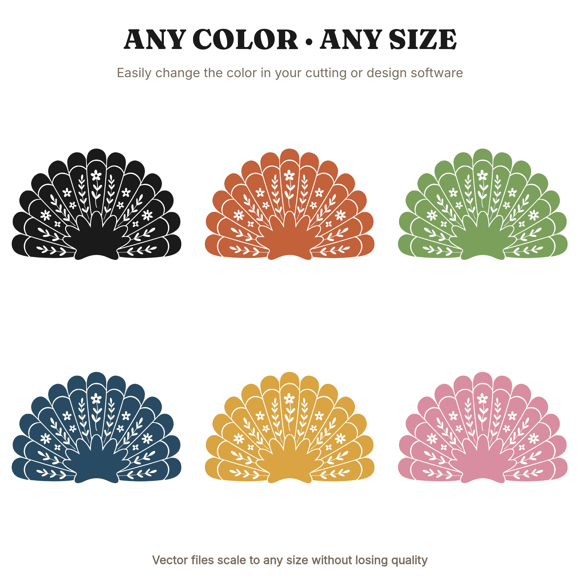 Turkey Tail Fan SVG PNG Thanksgiving Silhouette Cottagecore Floral Radial Cut File for Cricut, view 2